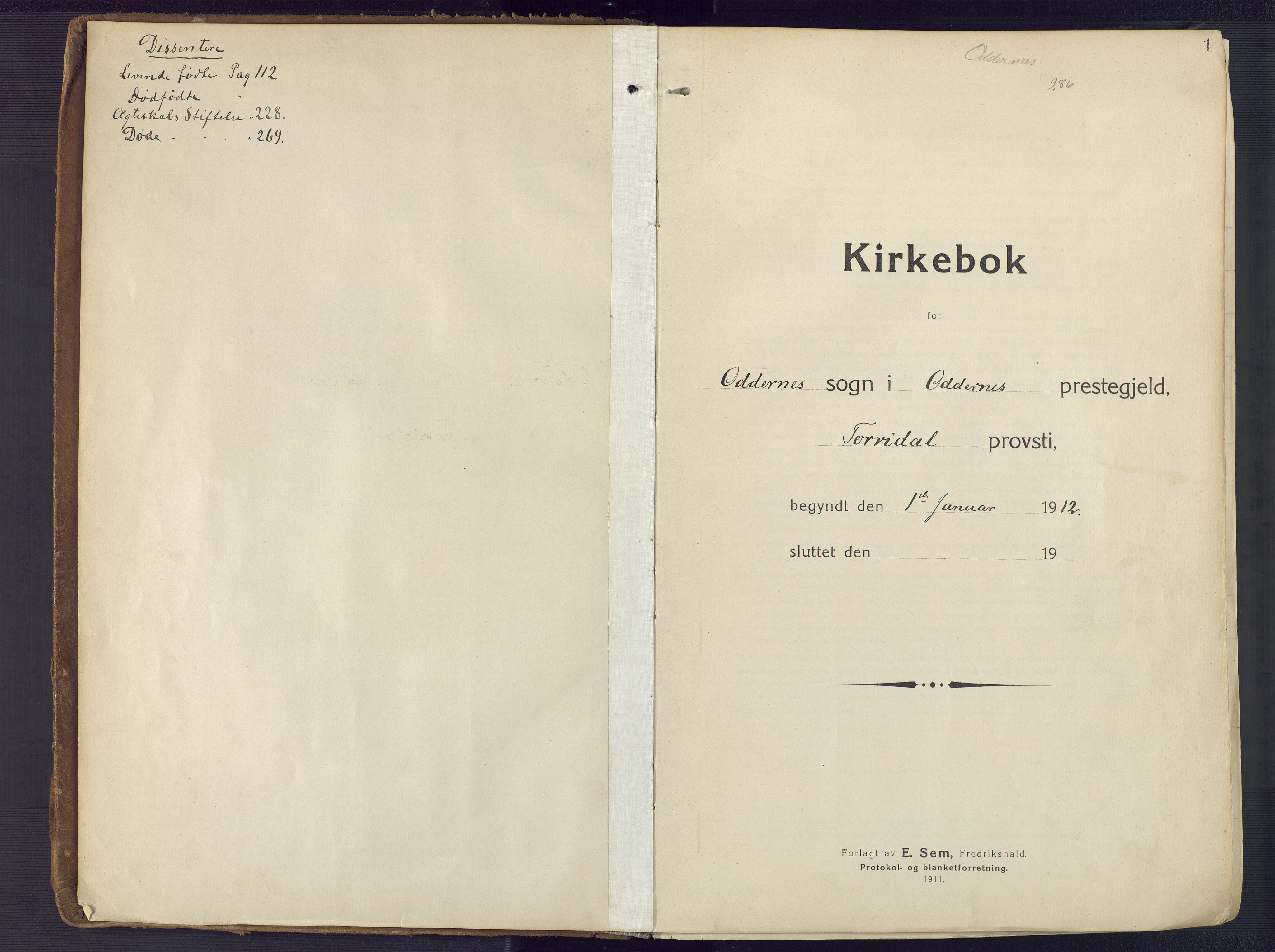 Oddernes sokneprestkontor, SAK/1111-0033/F/Fa/Faa/L0012: Parish register (official) no. A 12, 1912-1925, p. 1