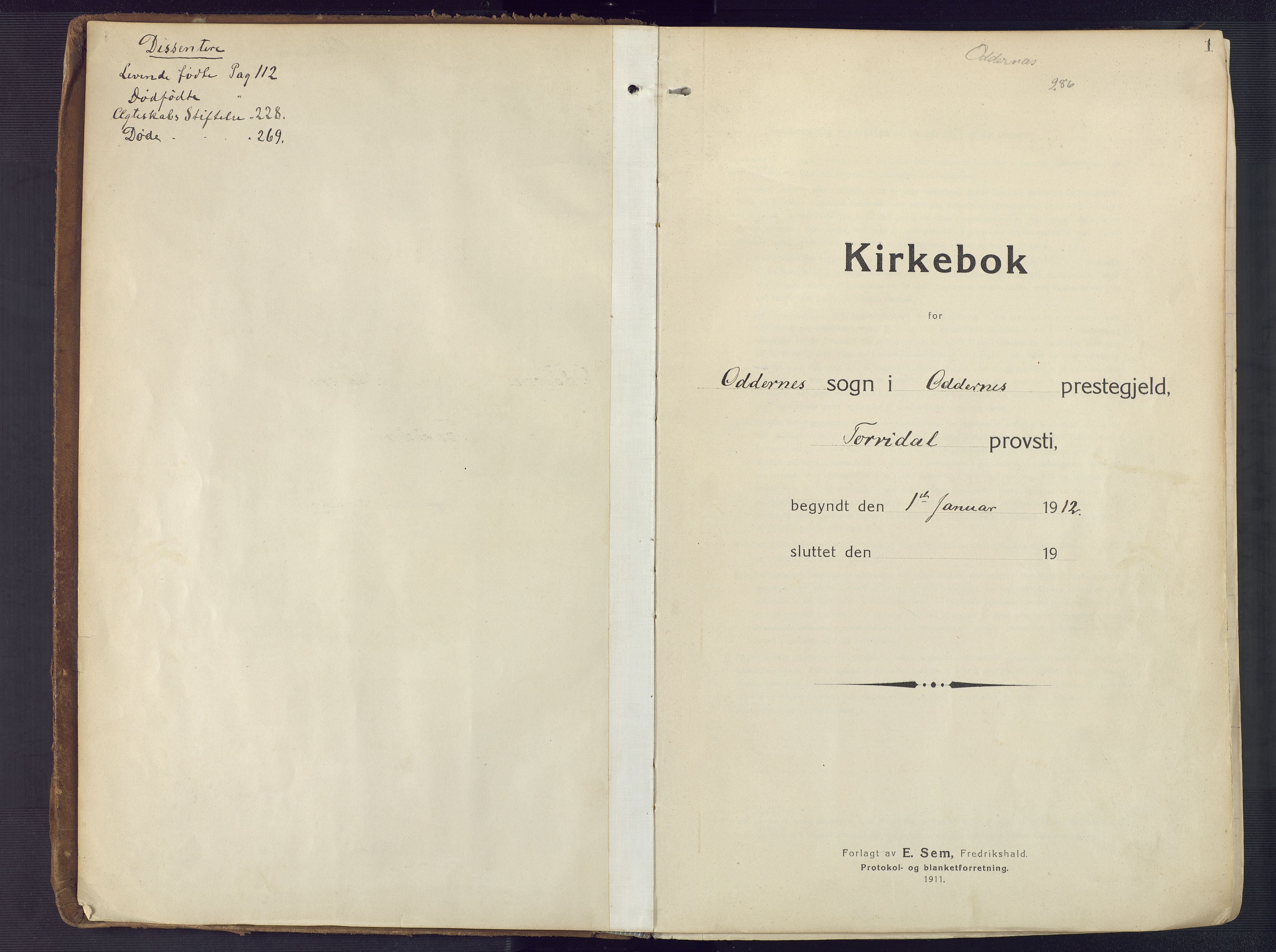Oddernes sokneprestkontor, AV/SAK-1111-0033/F/Fa/Faa/L0012: Parish register (official) no. A 12, 1912-1925, p. 1