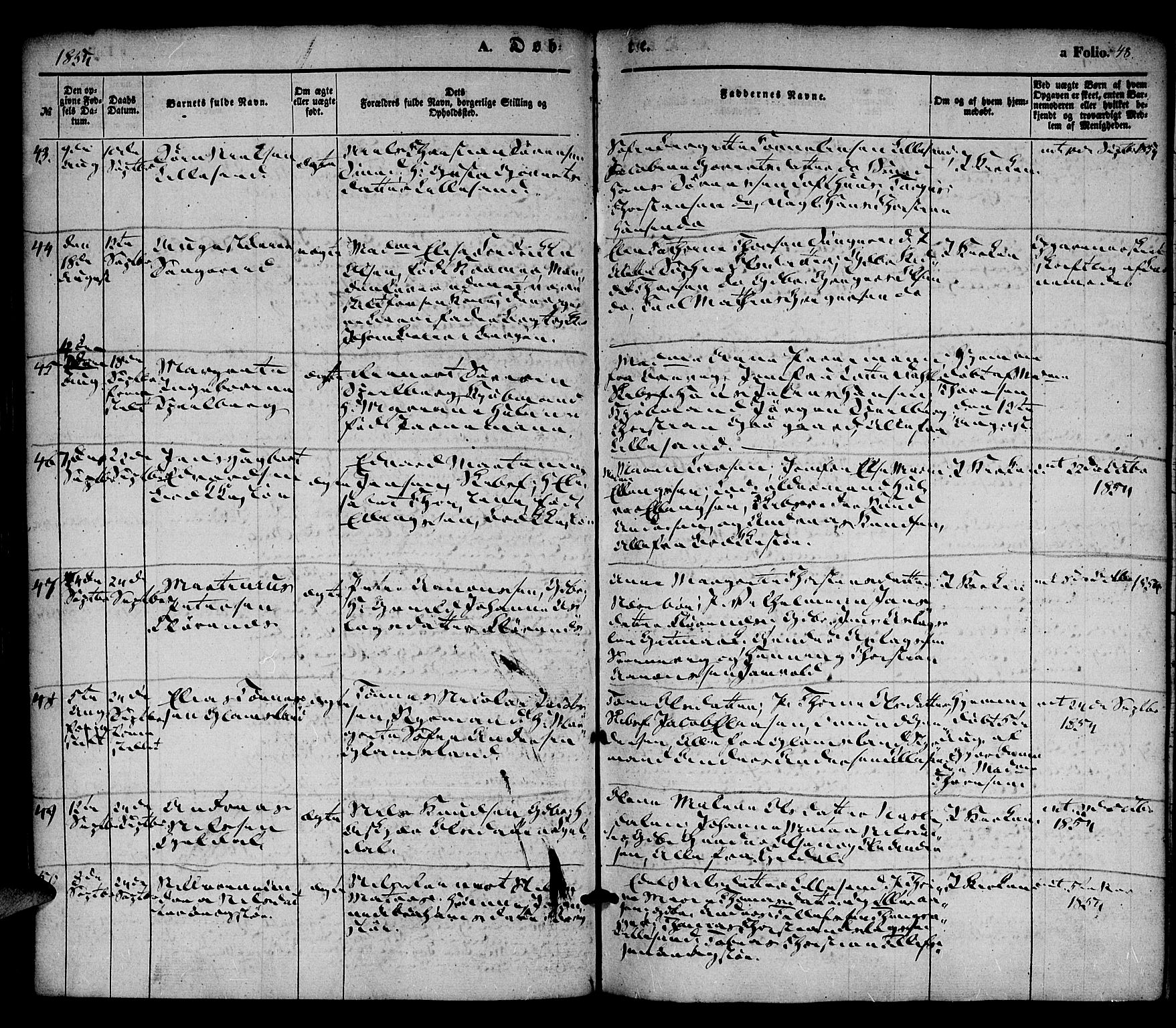 Vestre Moland sokneprestkontor, AV/SAK-1111-0046/F/Fa/Fab/L0006: Parish register (official) no. A 6, 1850-1858, p. 48