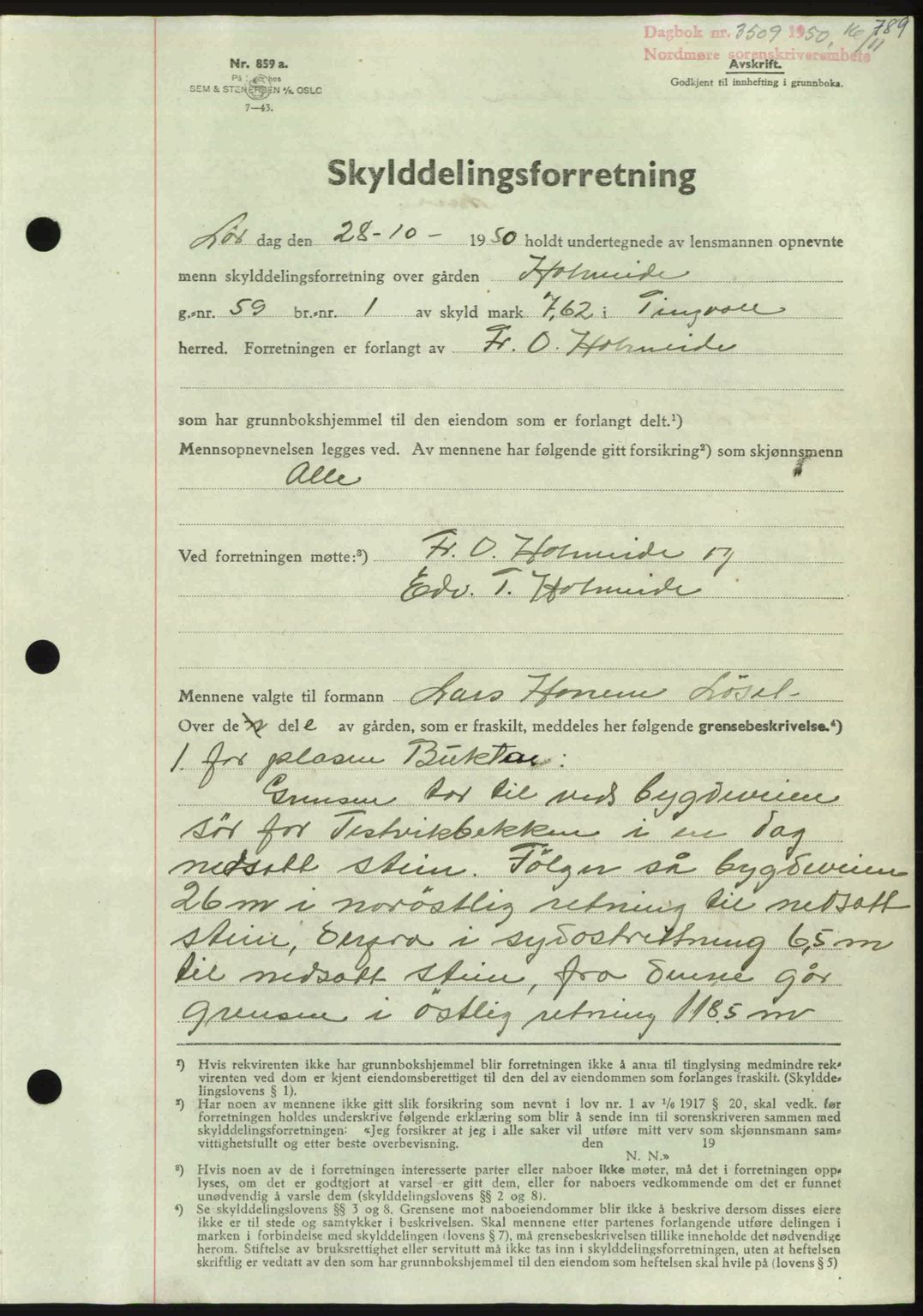 Nordmøre sorenskriveri, AV/SAT-A-4132/1/2/2Ca: Mortgage book no. A116, 1950-1950, Diary no: : 3509/1950