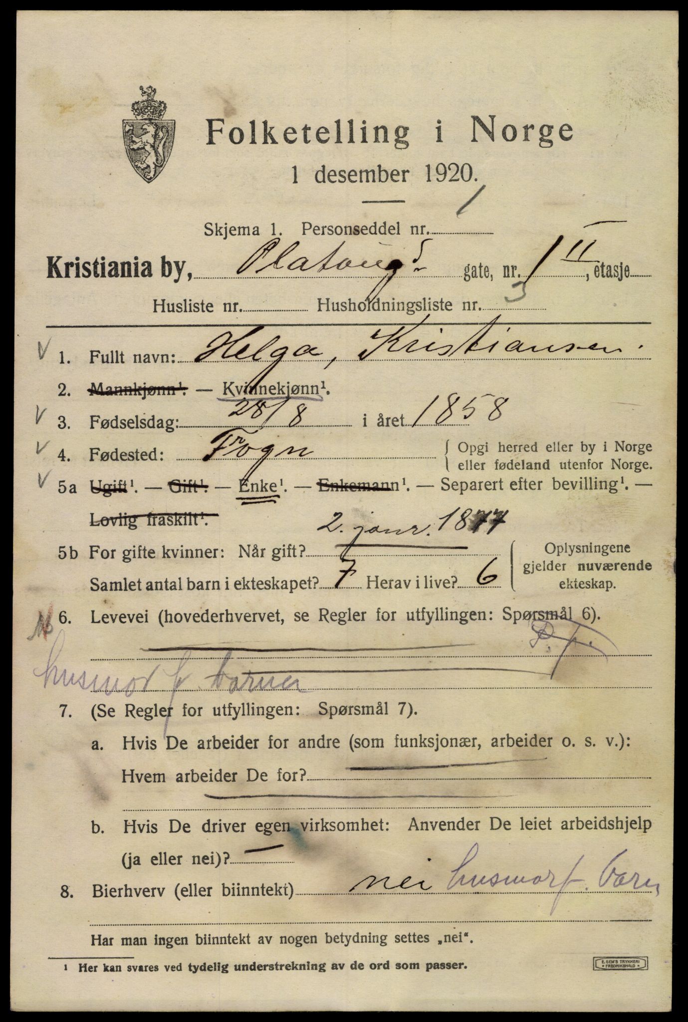 SAO, 1920 census for Kristiania, 1920, p. 453217