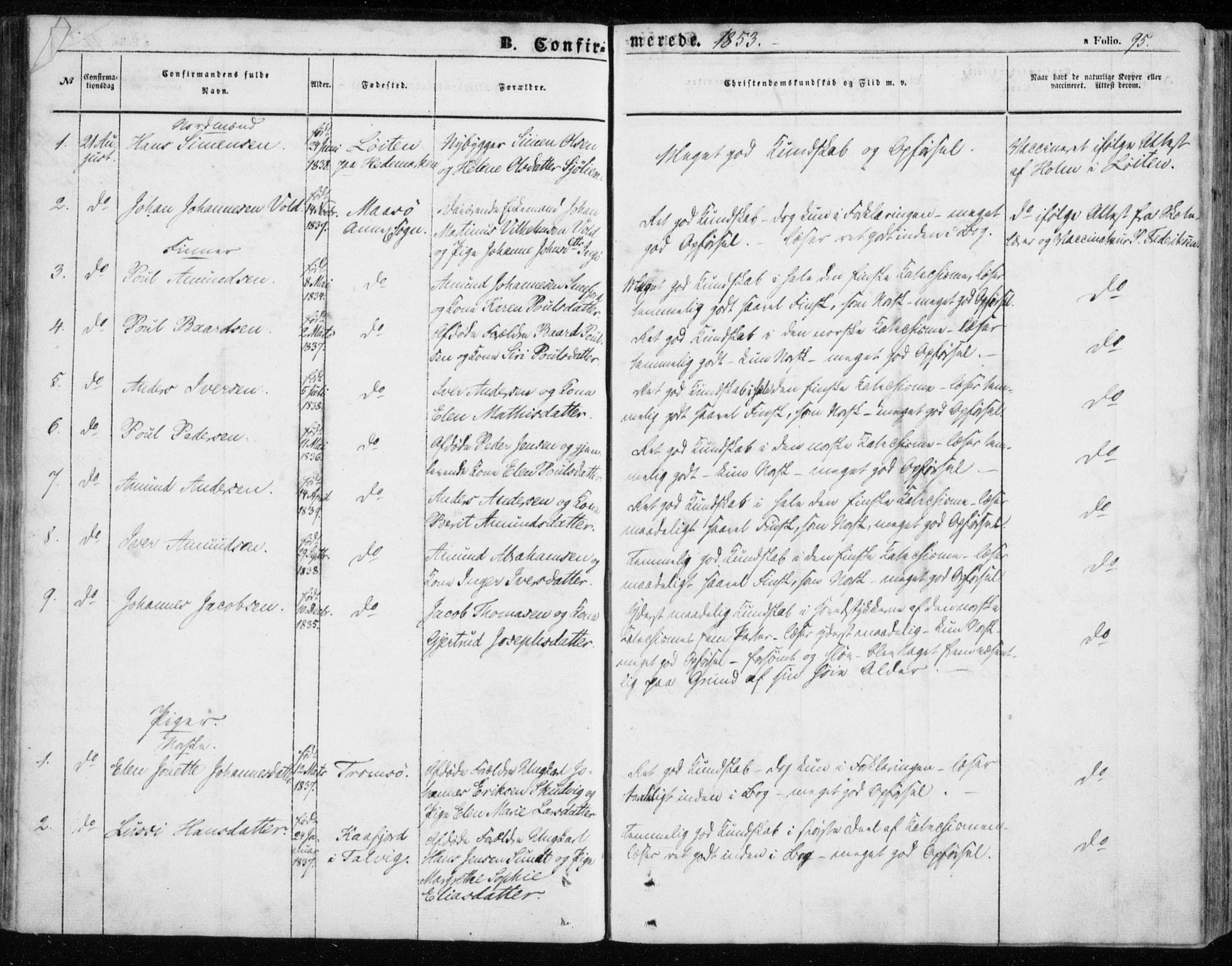 Måsøy sokneprestkontor, SATØ/S-1348/H/Ha/L0002kirke: Parish register (official) no. 2, 1852-1865, p. 95