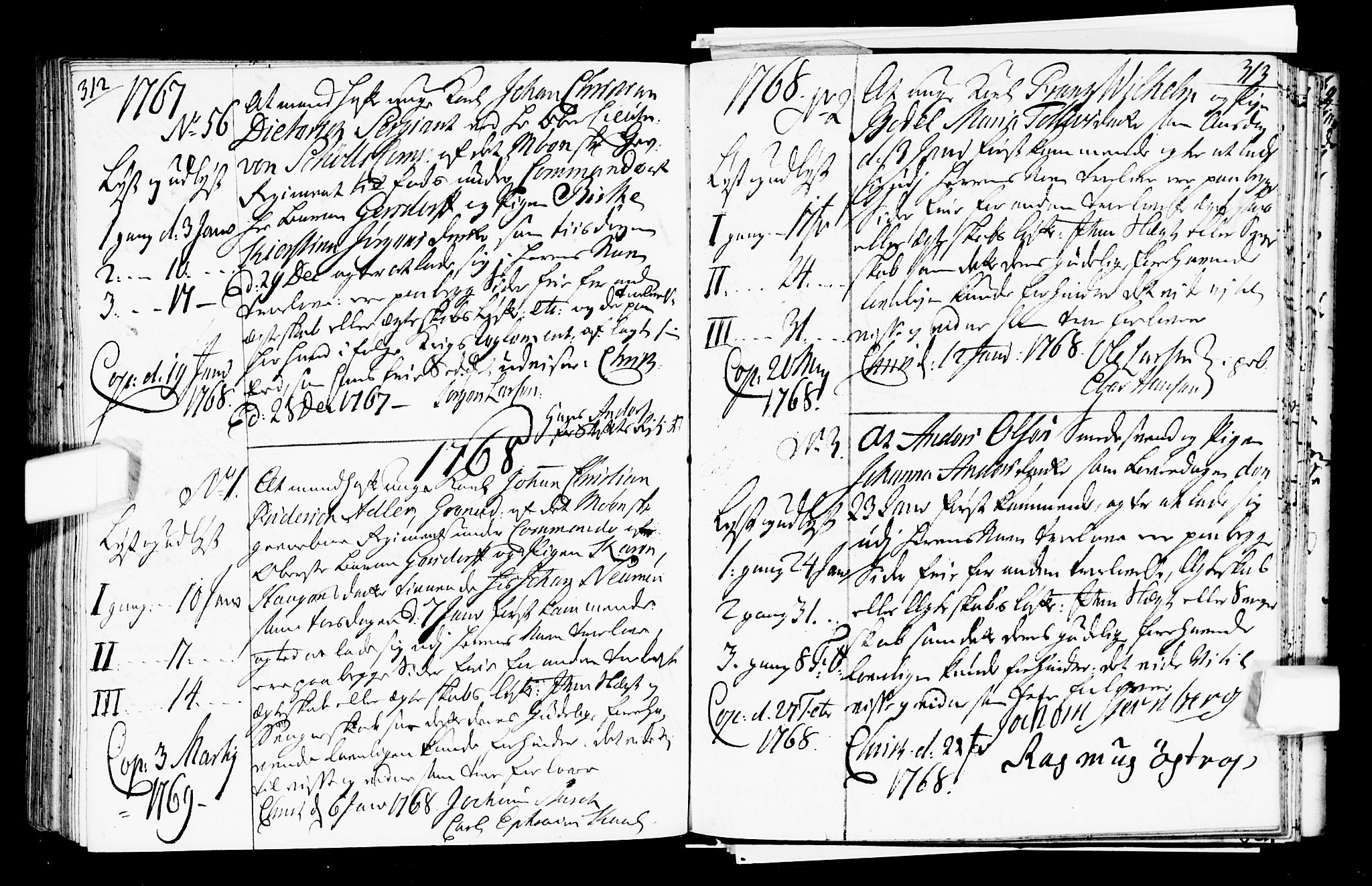 Oslo domkirke Kirkebøker, SAO/A-10752/L/La/L0008: Best man's statements no. 8, 1759-1769, p. 312-313