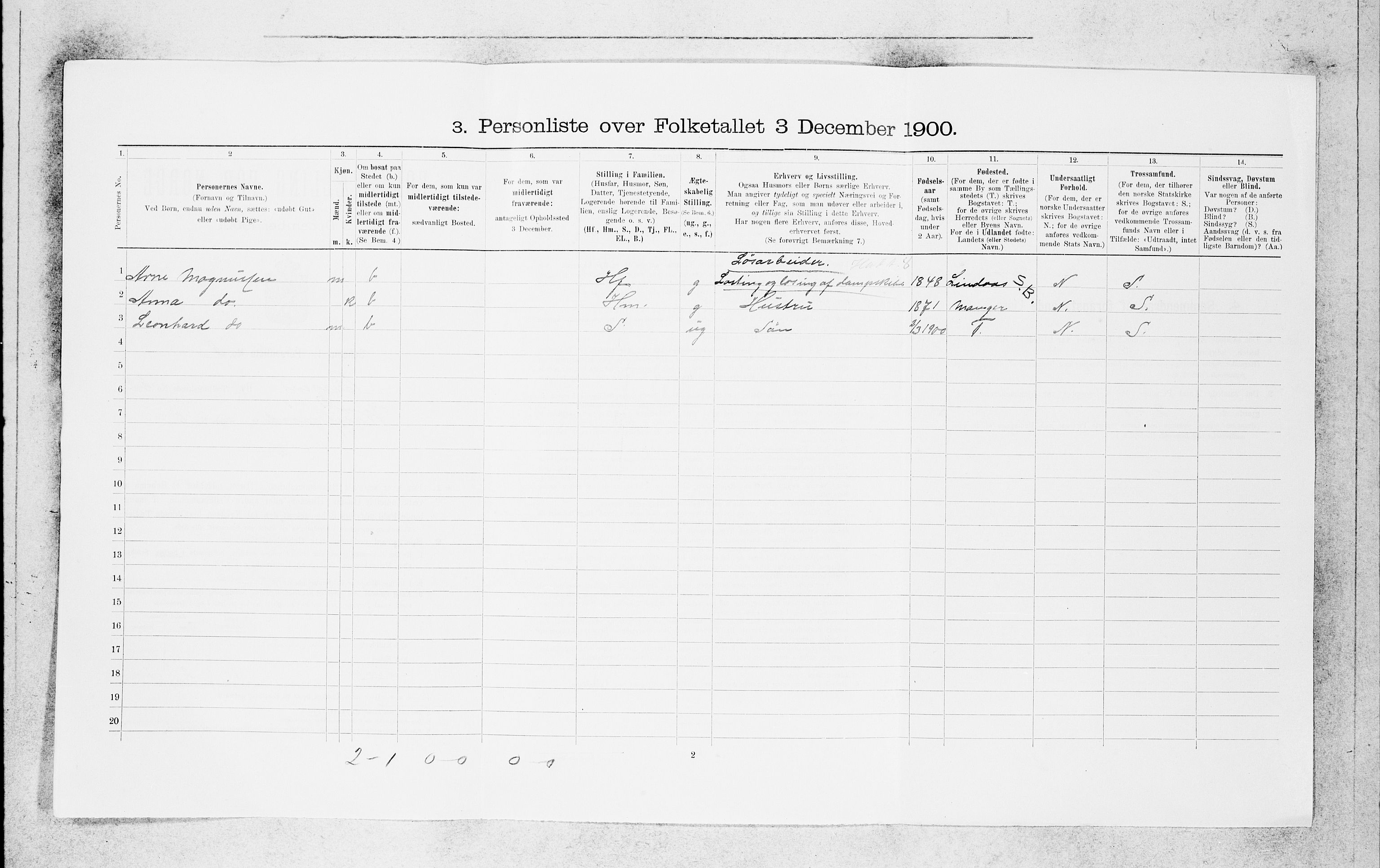 SAB, 1900 census for Bergen, 1900, p. 5354