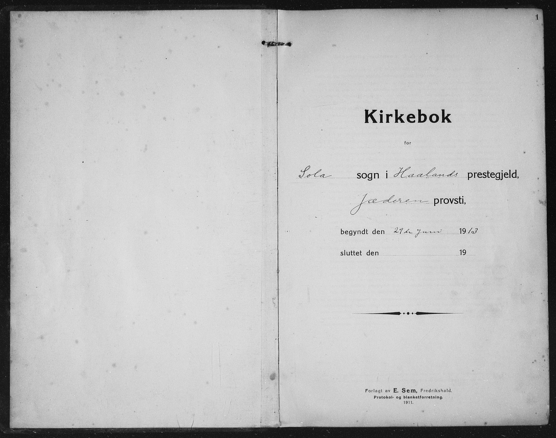 Håland sokneprestkontor, AV/SAST-A-101802/002/C/L0001: Parish register (official) no. A 14, 1913-1927, p. 1