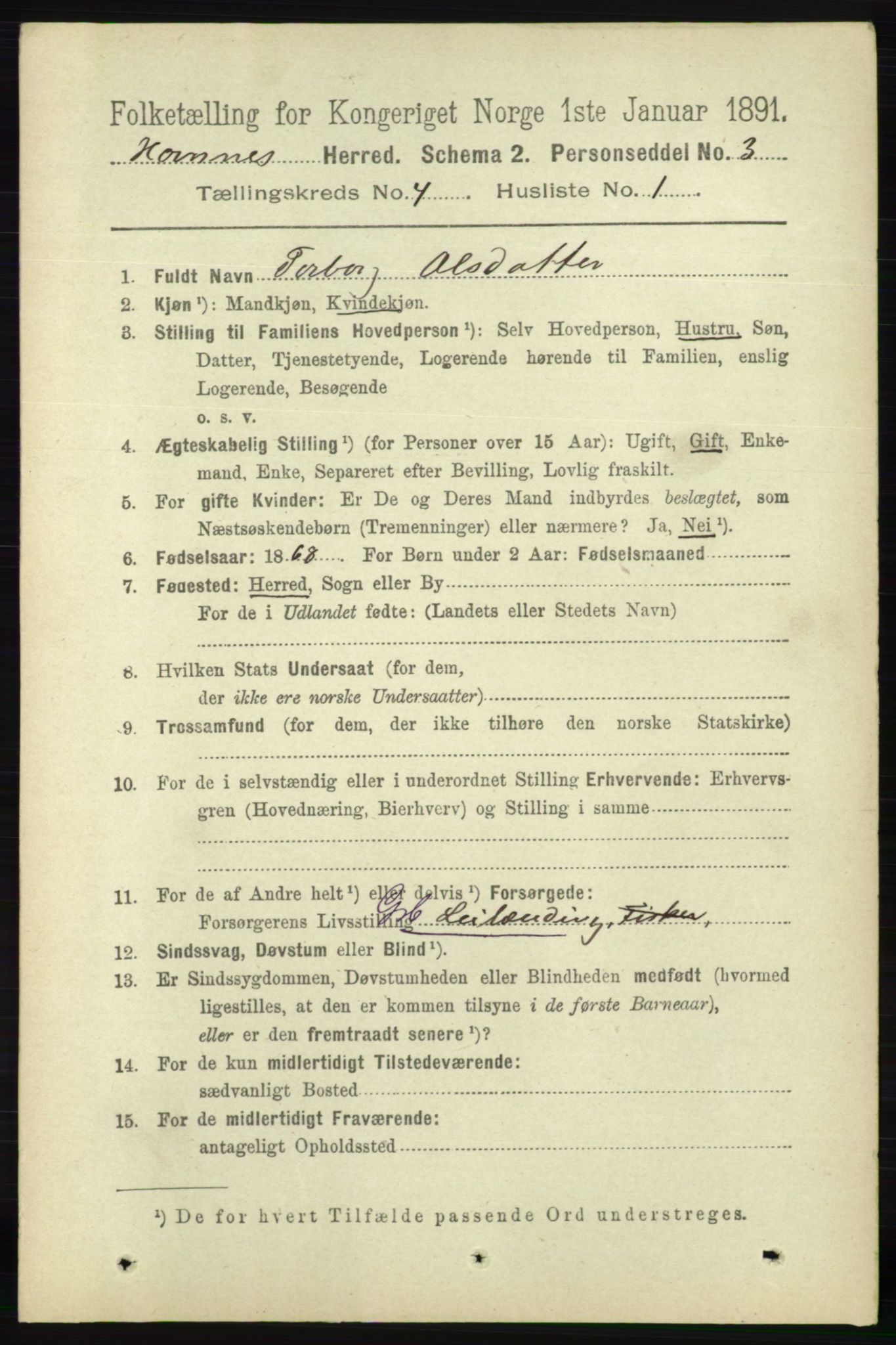 RA, 1891 census for 0936 Hornnes, 1891, p. 1055