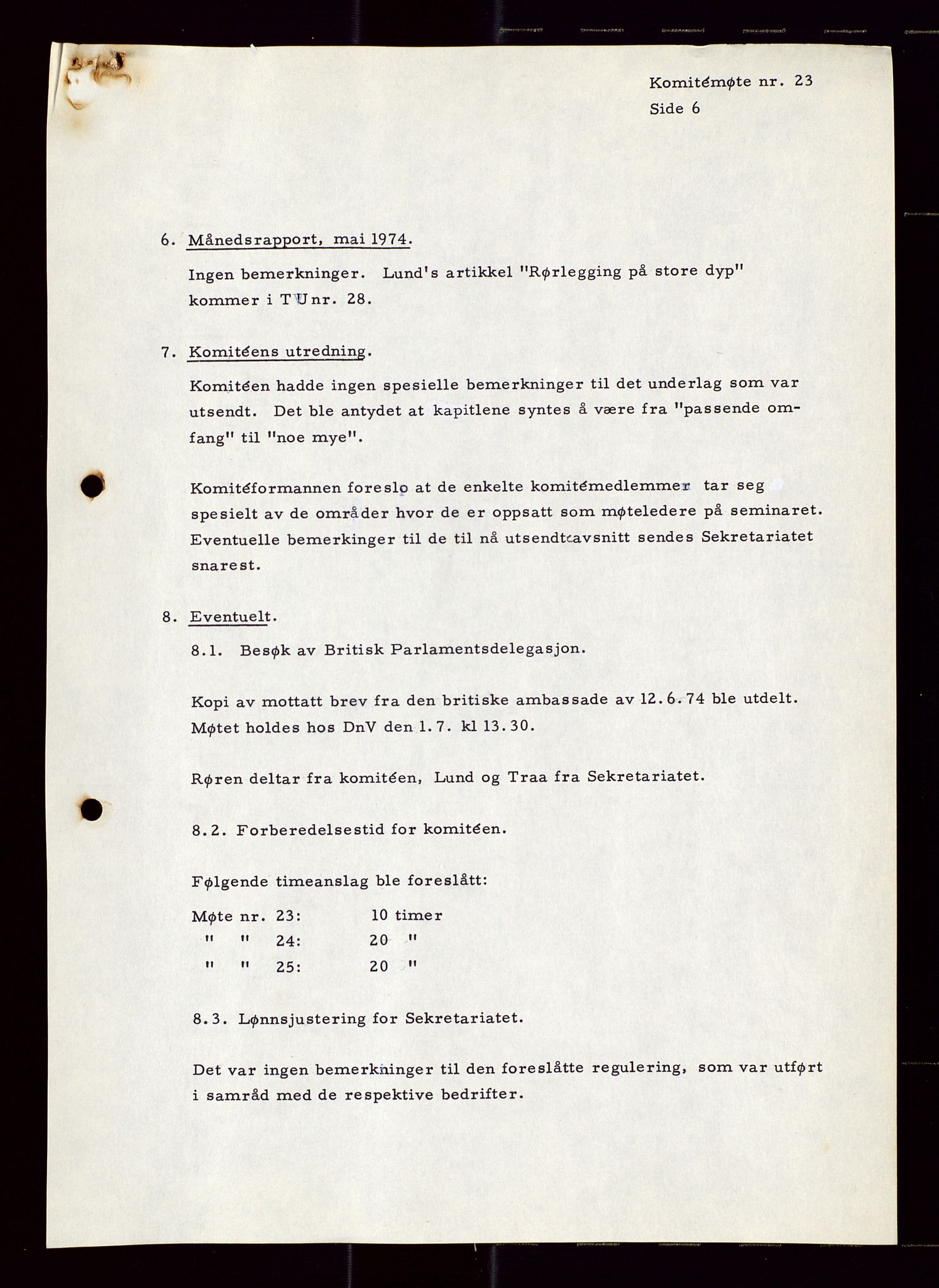 Industridepartementet, Oljekontoret, AV/SAST-A-101348/Di/L0001: DWP, møter juni - november, komiteemøter nr. 19 - 26, 1973-1974, p. 629