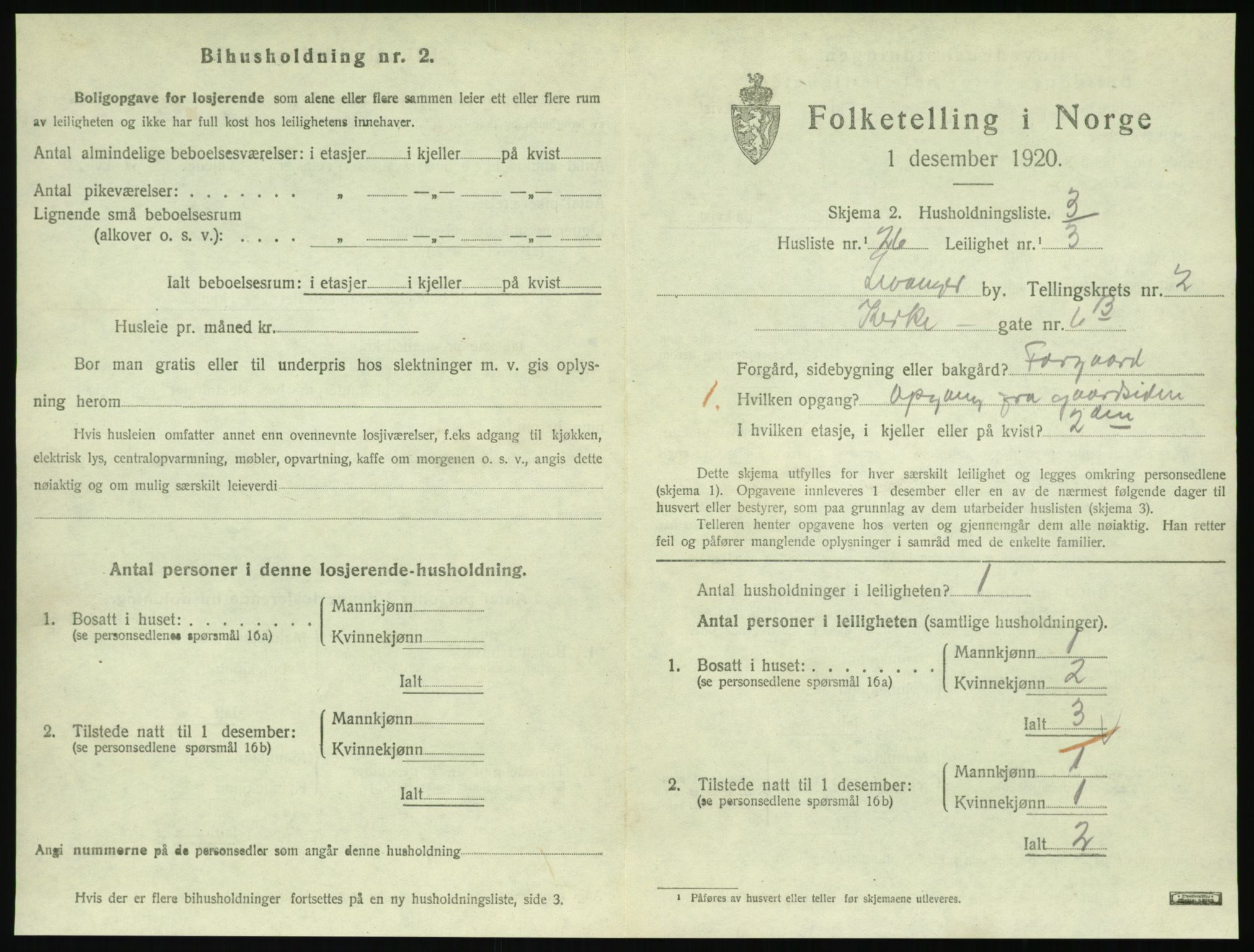 SAT, 1920 census for Levanger town, 1920, p. 912