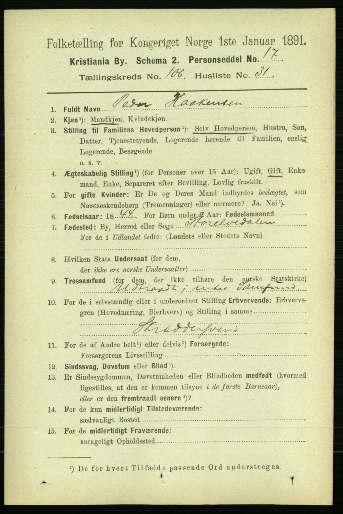 RA, 1891 census for 0301 Kristiania, 1891, p. 54619