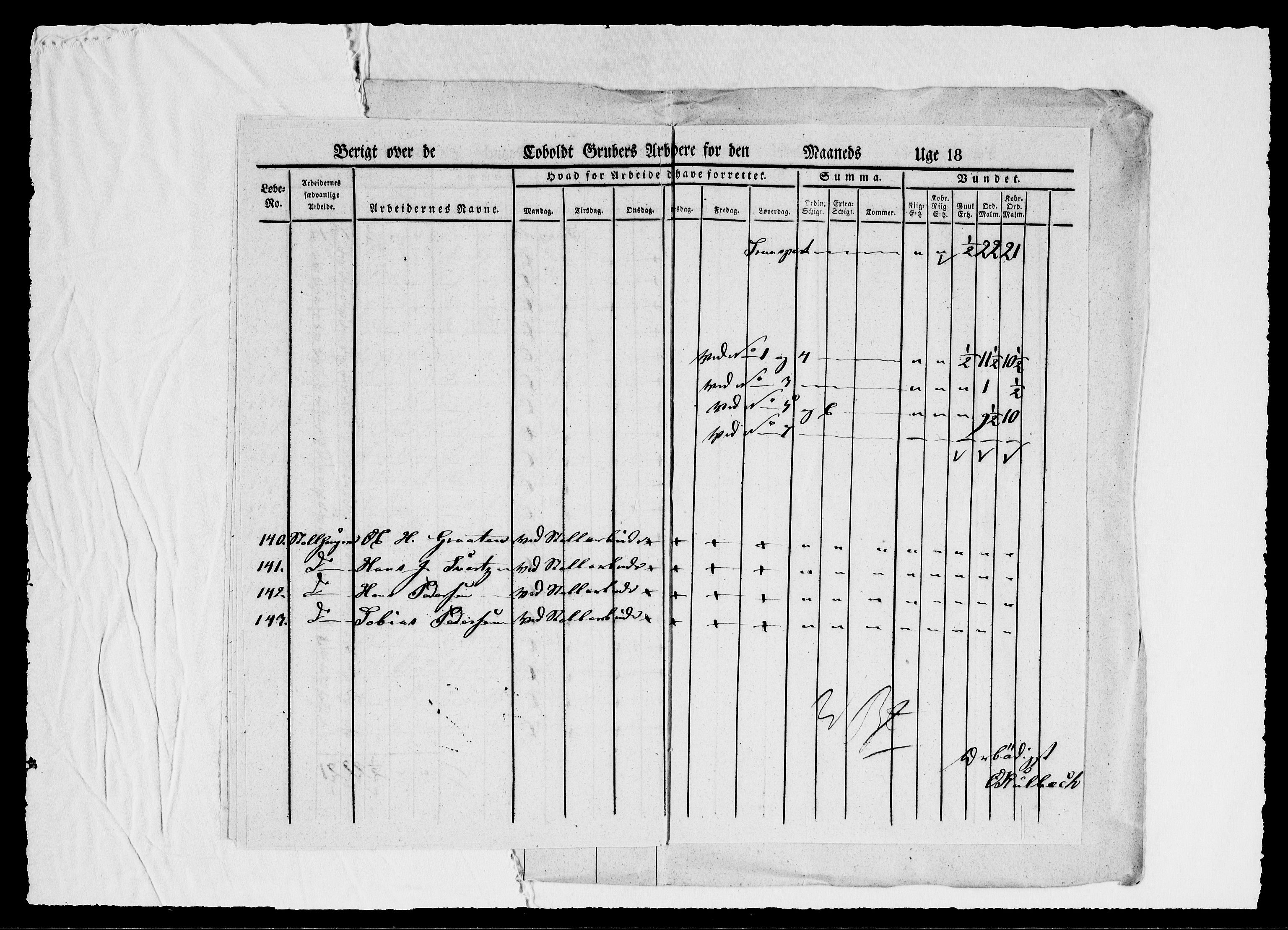 Modums Blaafarveværk, AV/RA-PA-0157/G/Ge/L0344/0001: -- / Berigt over arbeiderne ved gruvene. Ført ukesvis. De Nordre Cobolt Gruber, 1834, p. 20