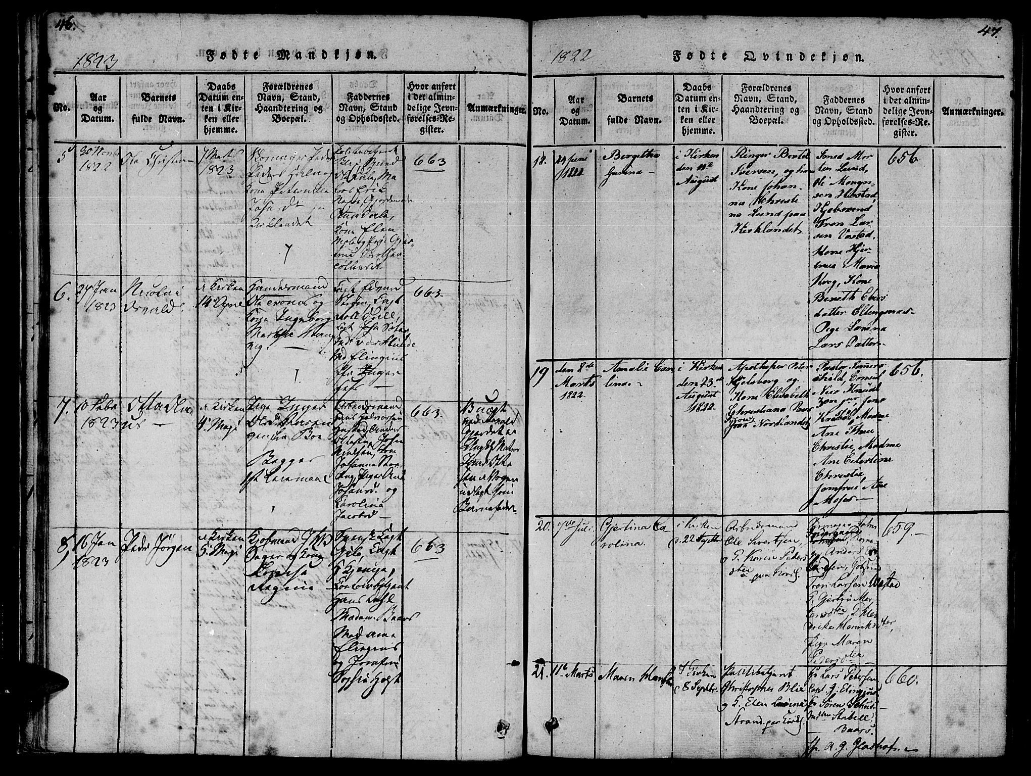 Ministerialprotokoller, klokkerbøker og fødselsregistre - Møre og Romsdal, AV/SAT-A-1454/572/L0842: Parish register (official) no. 572A05, 1819-1832, p. 46-47