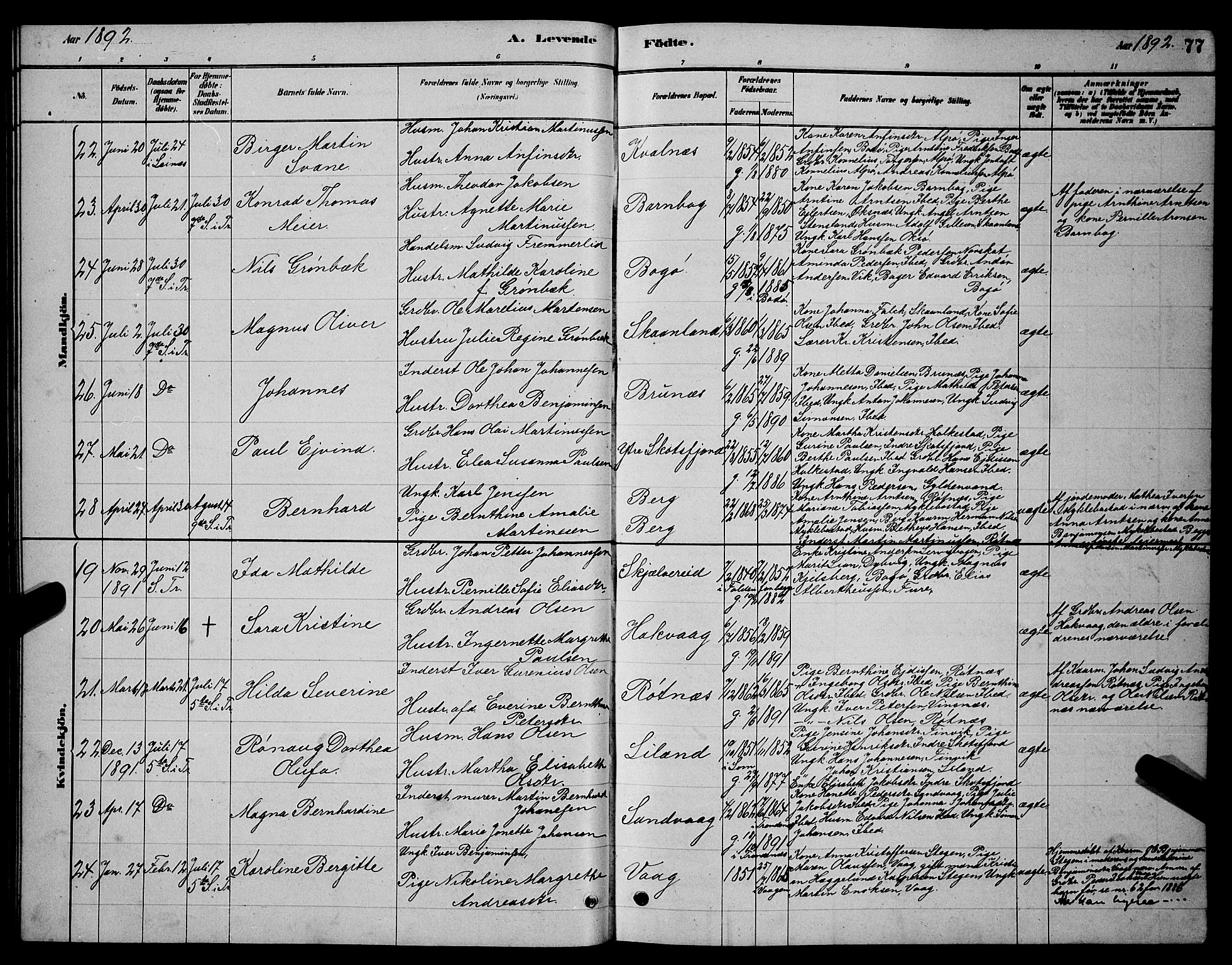 Ministerialprotokoller, klokkerbøker og fødselsregistre - Nordland, AV/SAT-A-1459/855/L0816: Parish register (copy) no. 855C05, 1879-1894, p. 77