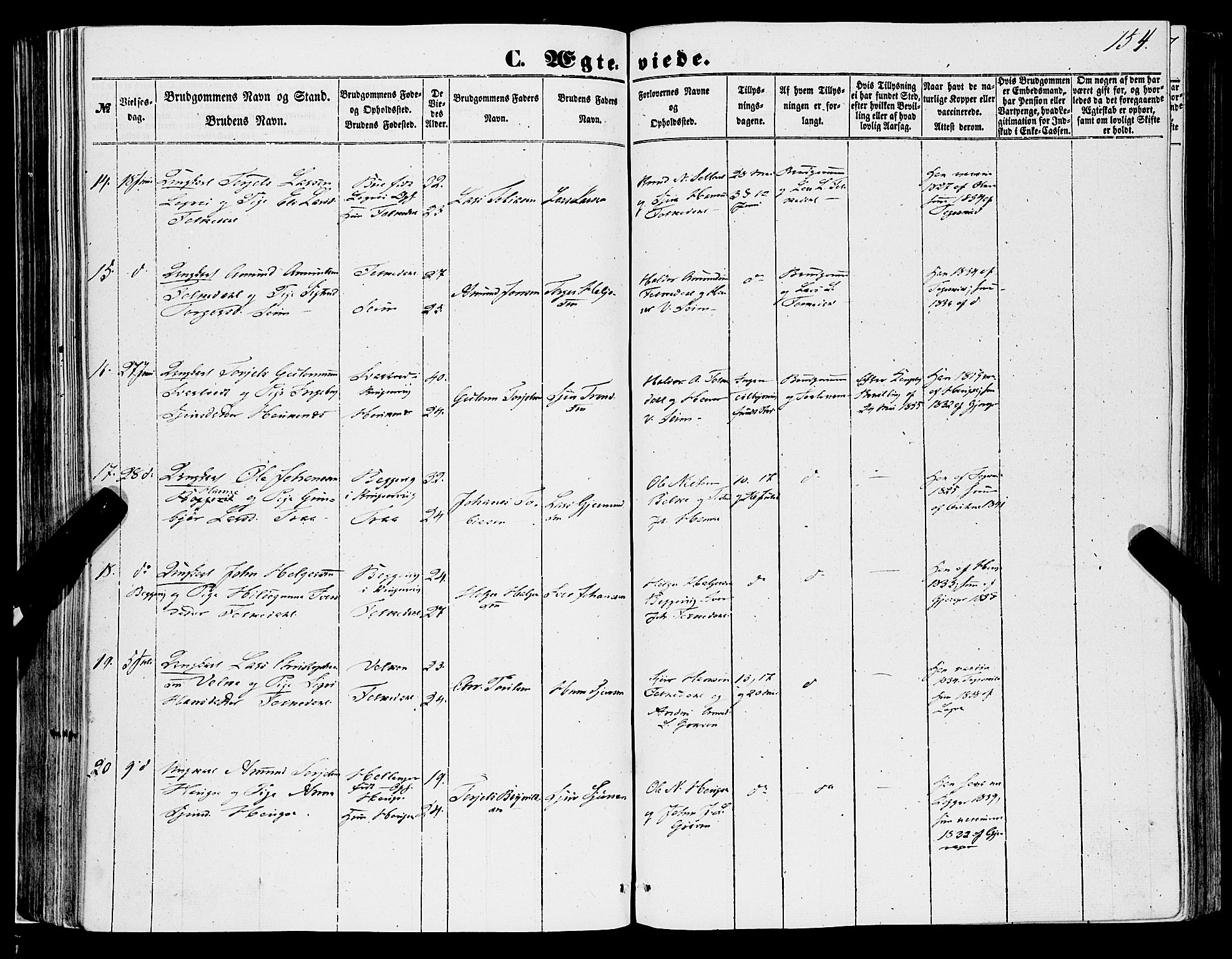 Ulvik sokneprestembete, AV/SAB-A-78801/H/Haa: Parish register (official) no. A 13, 1853-1863, p. 154