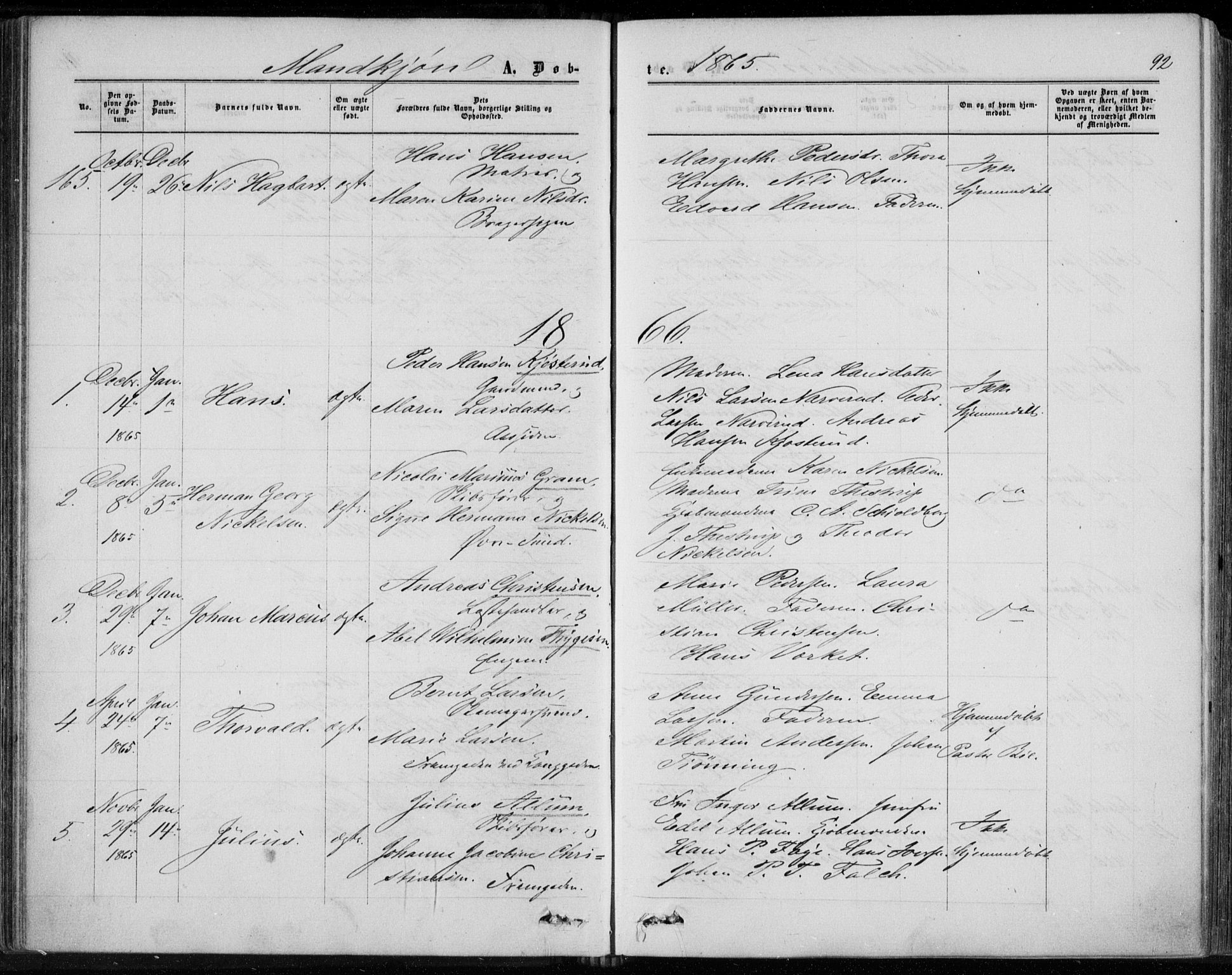 Bragernes kirkebøker, AV/SAKO-A-6/F/Fb/L0003: Parish register (official) no. II 3, 1860-1868, p. 92