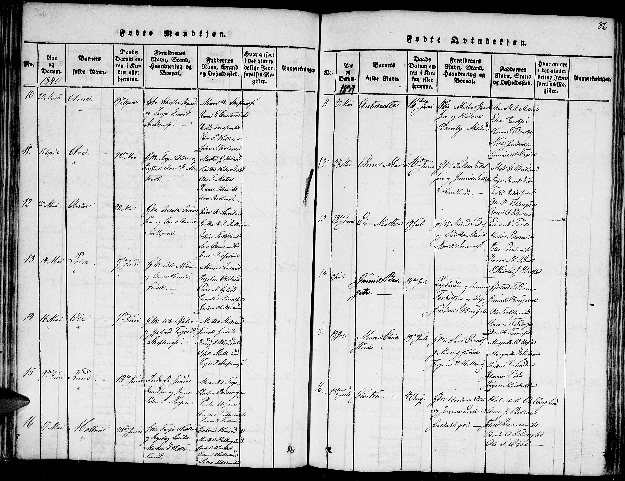 Hommedal sokneprestkontor, AV/SAK-1111-0023/F/Fa/Fab/L0003: Parish register (official) no. A 3, 1815-1848, p. 86