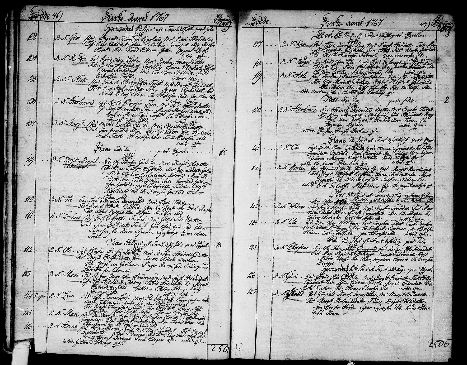 Nes kirkebøker, AV/SAKO-A-236/F/Fa/L0004: Parish register (official) no. 4, 1764-1786, p. 46-47