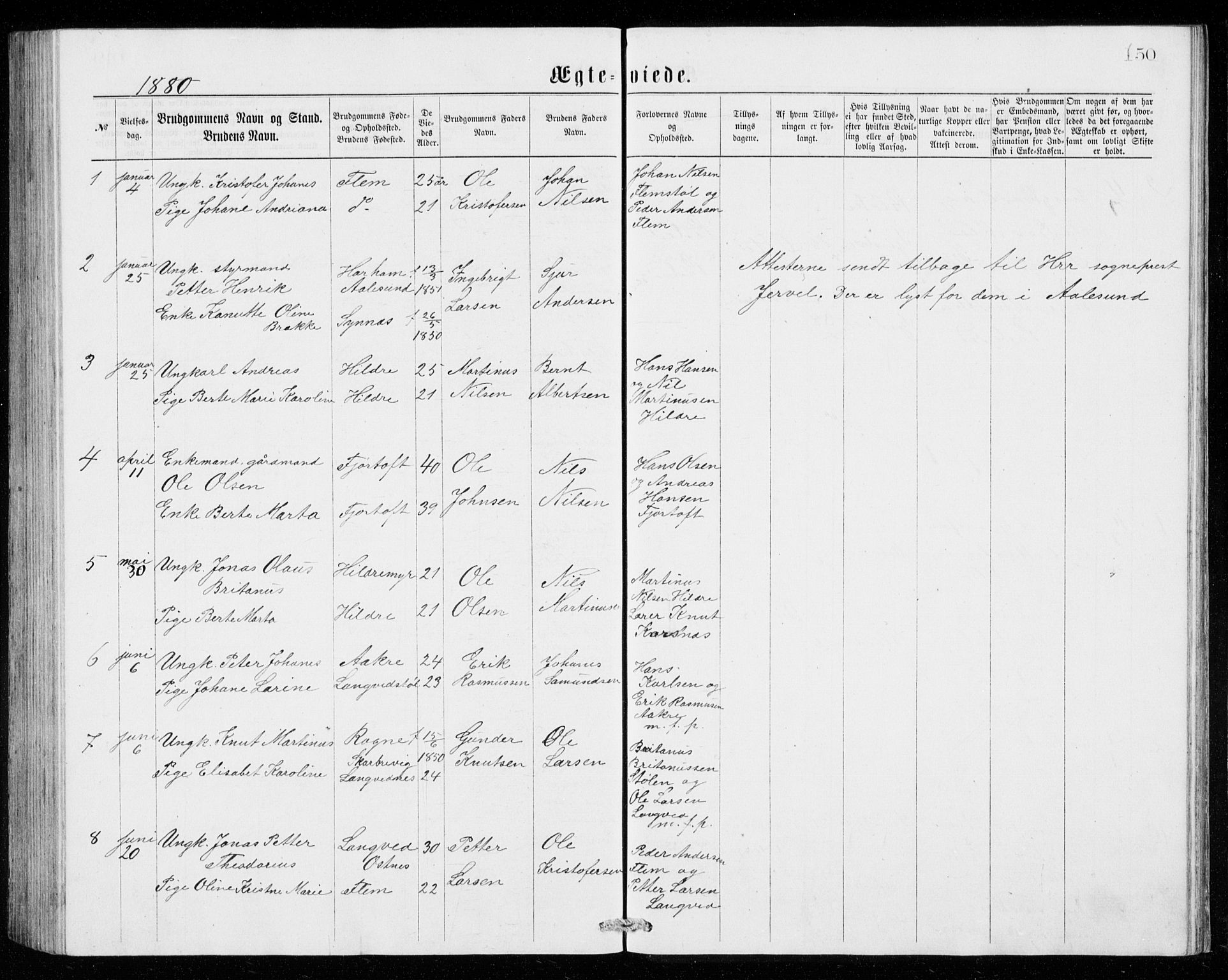 Ministerialprotokoller, klokkerbøker og fødselsregistre - Møre og Romsdal, AV/SAT-A-1454/536/L0509: Parish register (copy) no. 536C04, 1871-1881, p. 150