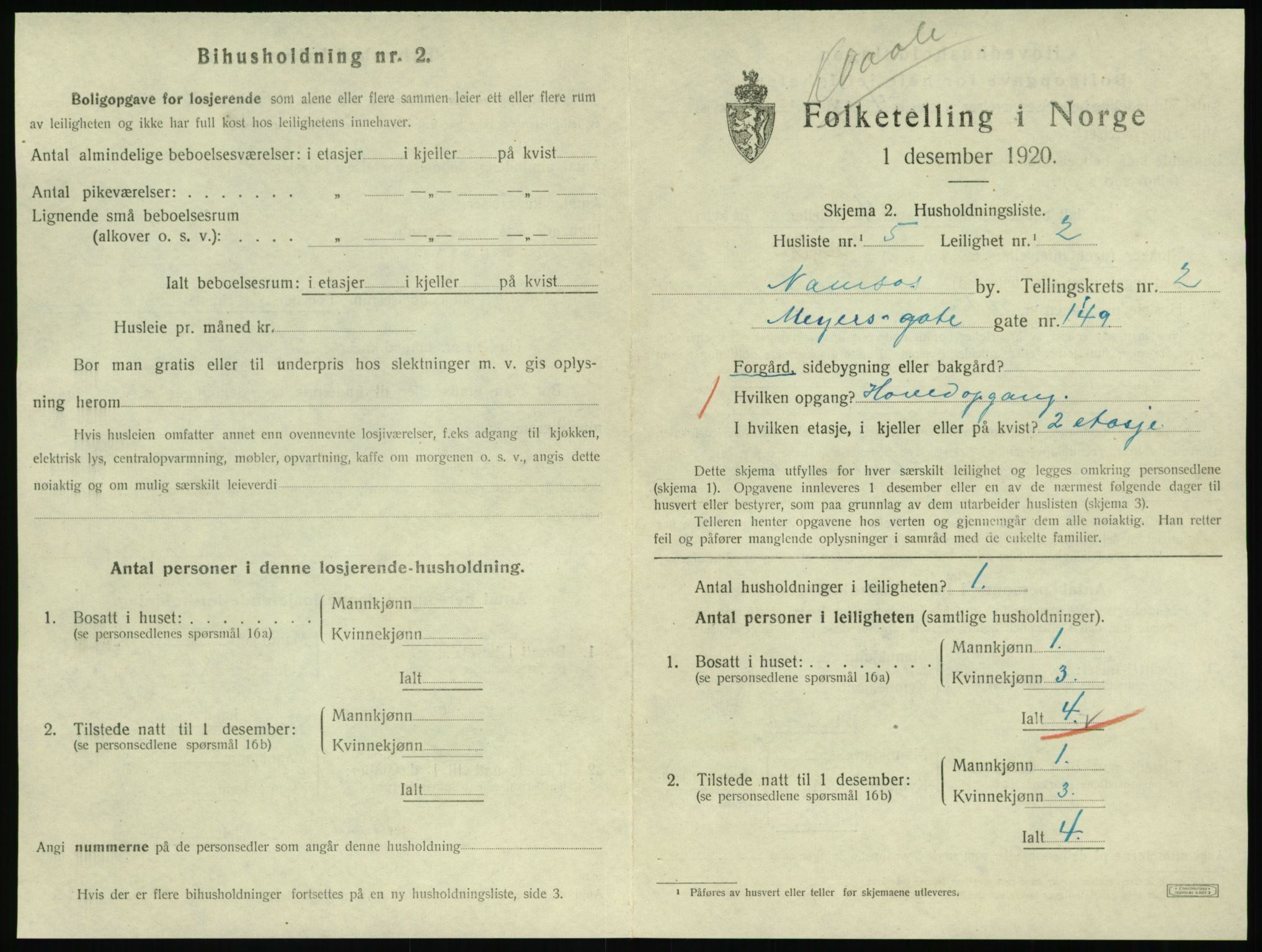 SAT, 1920 census for Namsos, 1920, p. 991