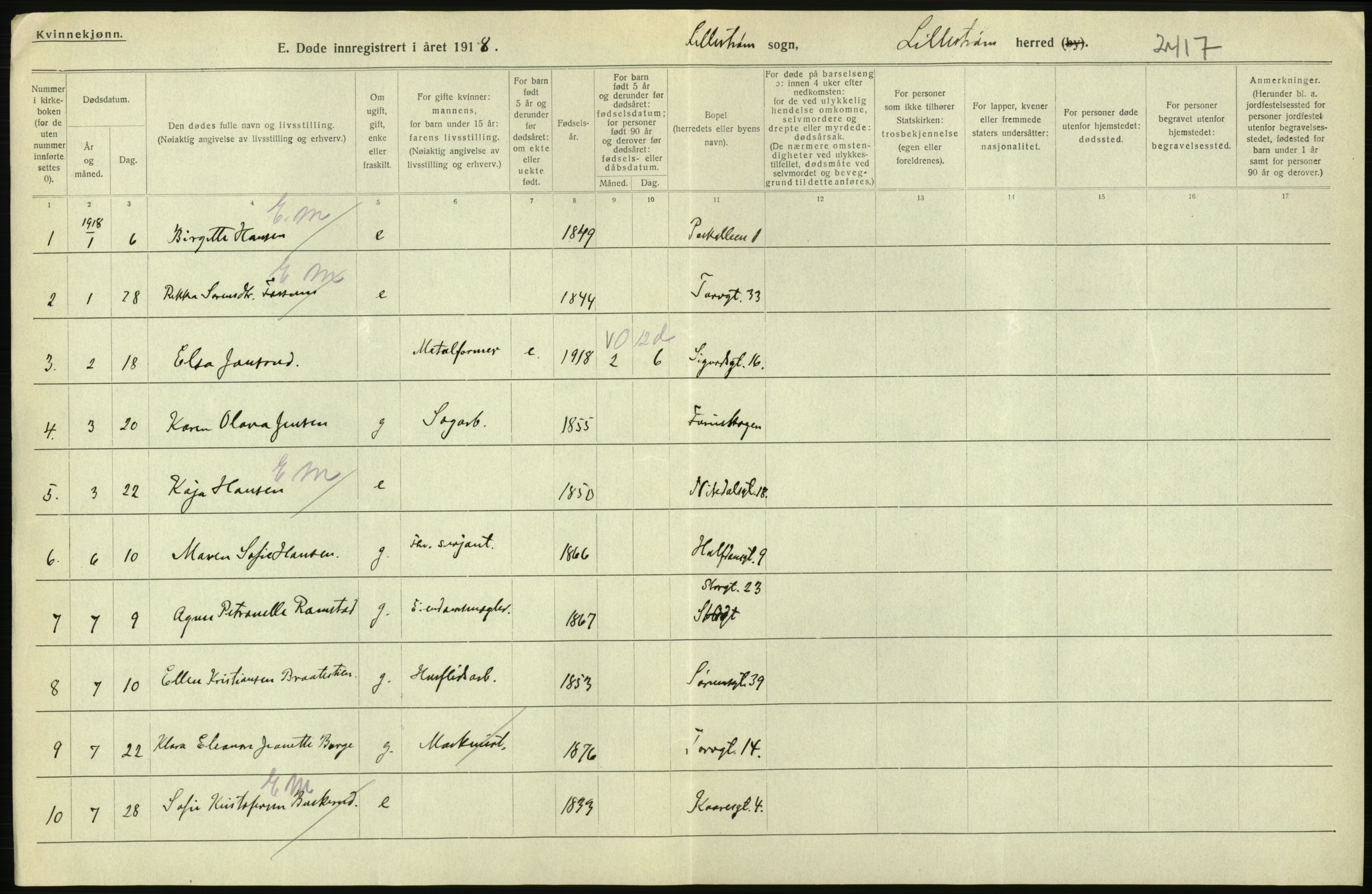 Statistisk sentralbyrå, Sosiodemografiske emner, Befolkning, RA/S-2228/D/Df/Dfb/Dfbh/L0006: Akershus fylke: Døde. Bygder og byer., 1918, p. 582