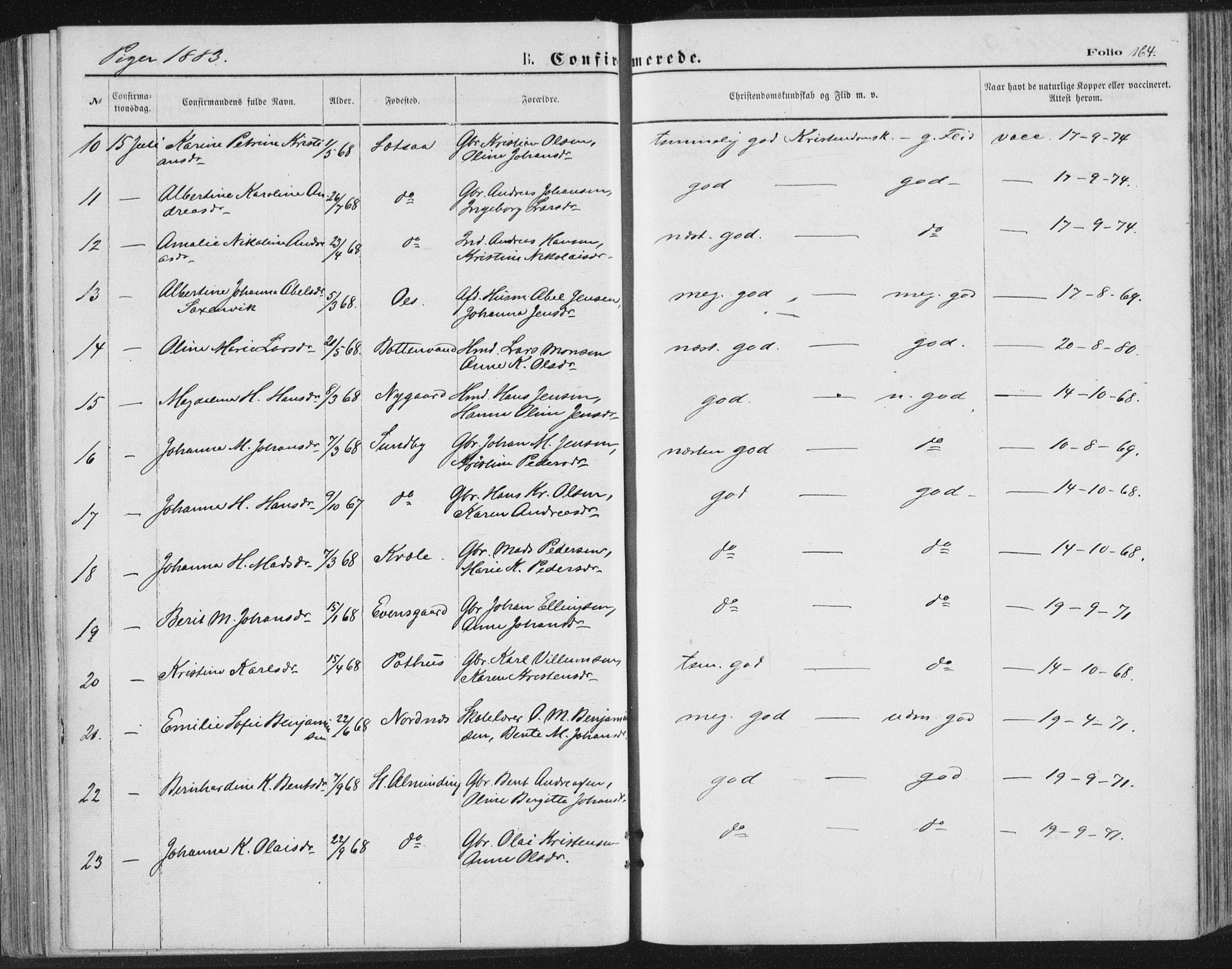 Ministerialprotokoller, klokkerbøker og fødselsregistre - Nordland, SAT/A-1459/847/L0668: Parish register (official) no. 847A08, 1872-1886, p. 164