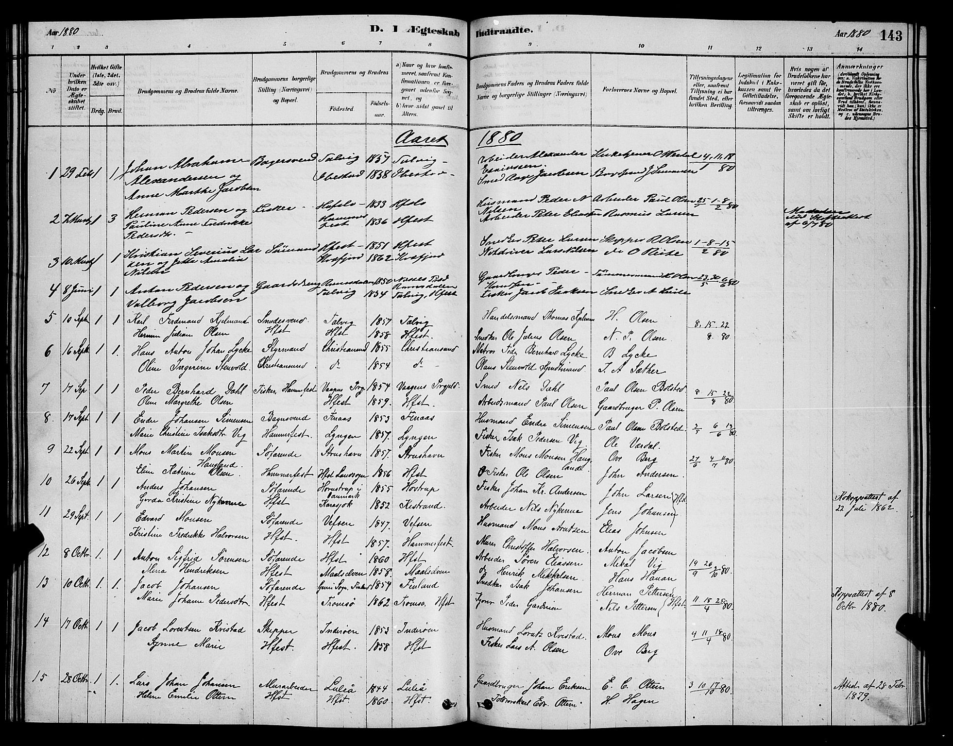 Hammerfest sokneprestkontor, SATØ/S-1347/H/Hb/L0006.klokk: Parish register (copy) no. 6, 1876-1884, p. 143