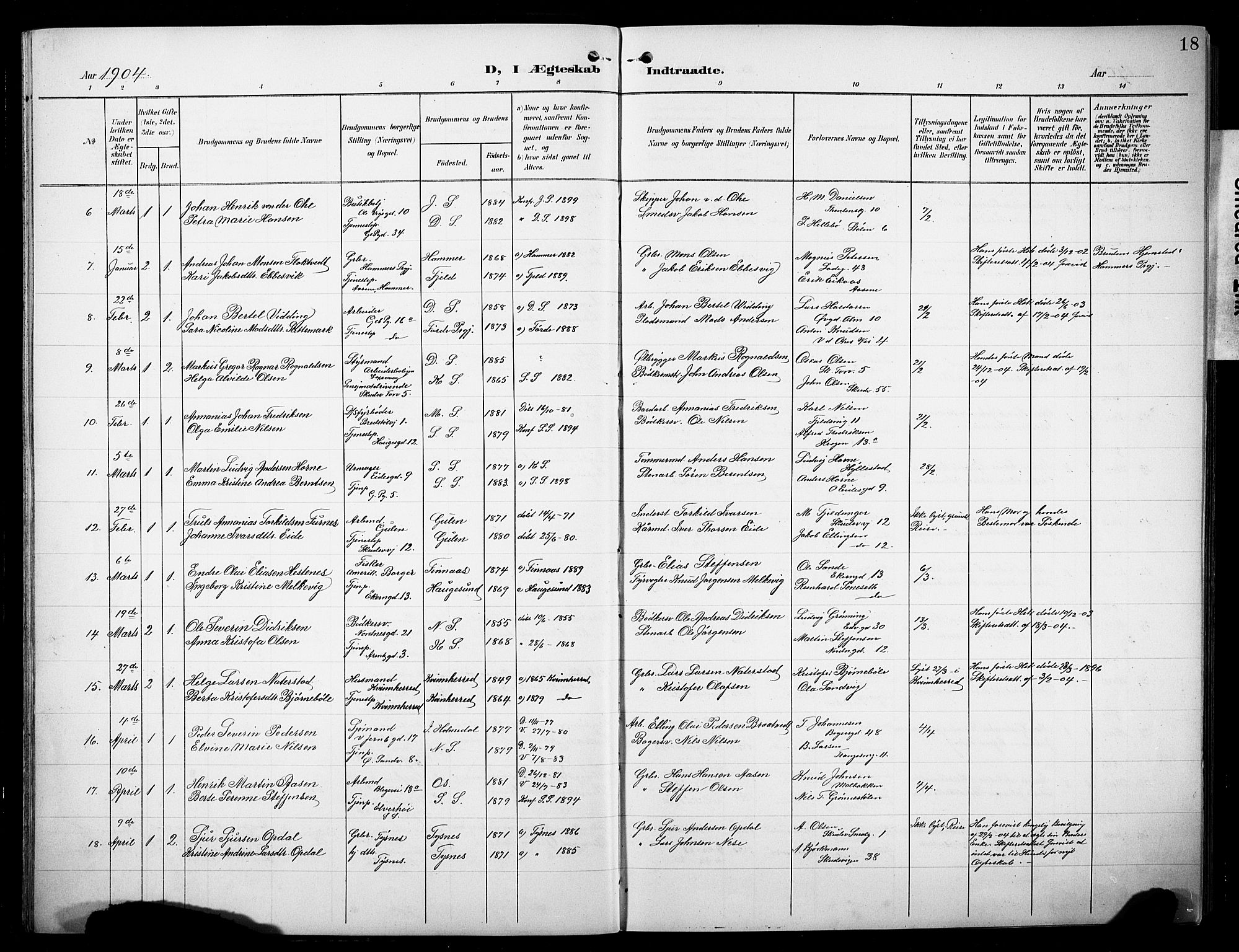 Sandviken Sokneprestembete, AV/SAB-A-77601/H/Hb/L0014: Parish register (copy) no. D 1, 1902-1929, p. 18