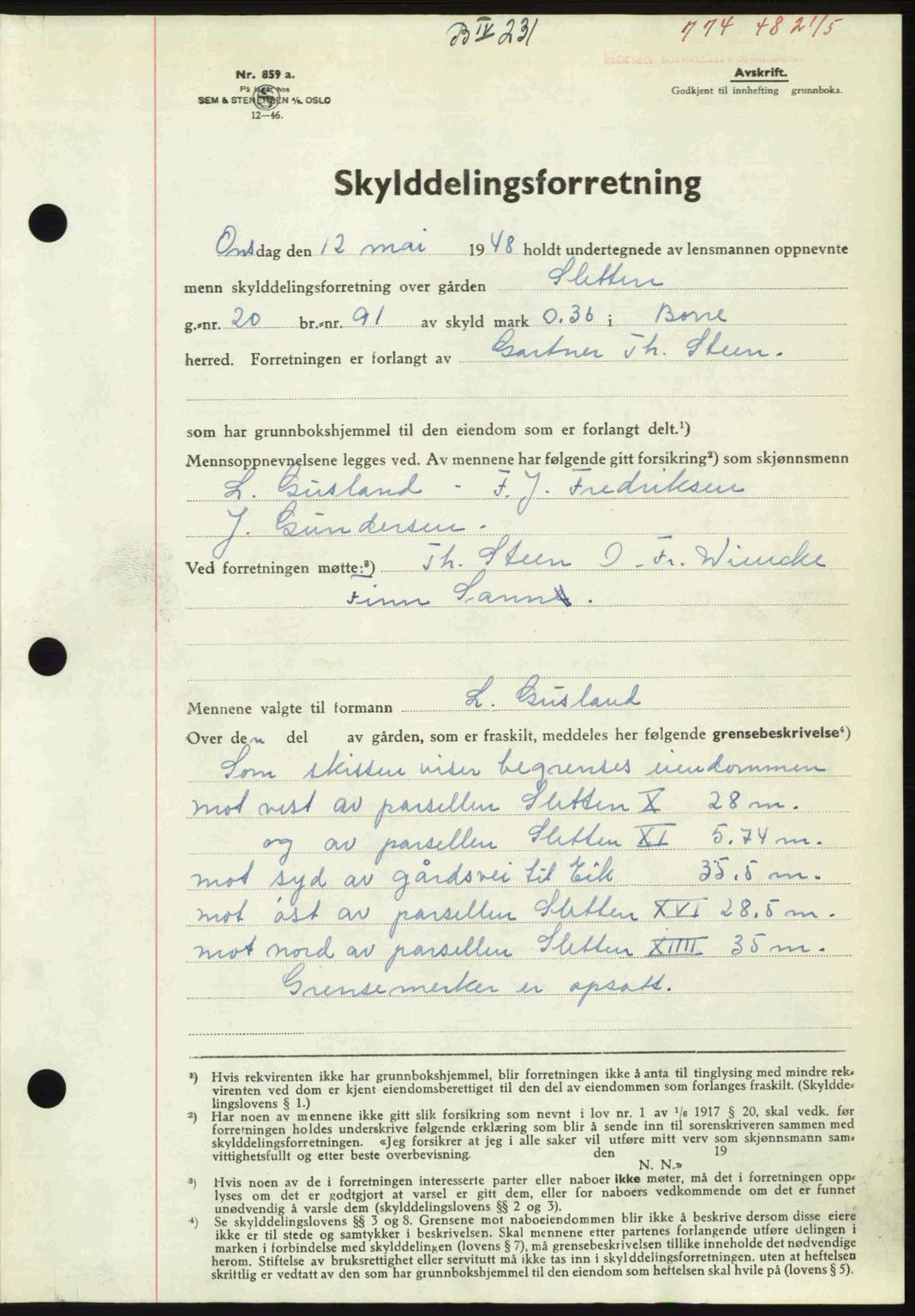 Horten sorenskriveri, AV/SAKO-A-133/G/Ga/Gaa/L0010: Mortgage book no. A-10, 1947-1948, Diary no: : 774/1948