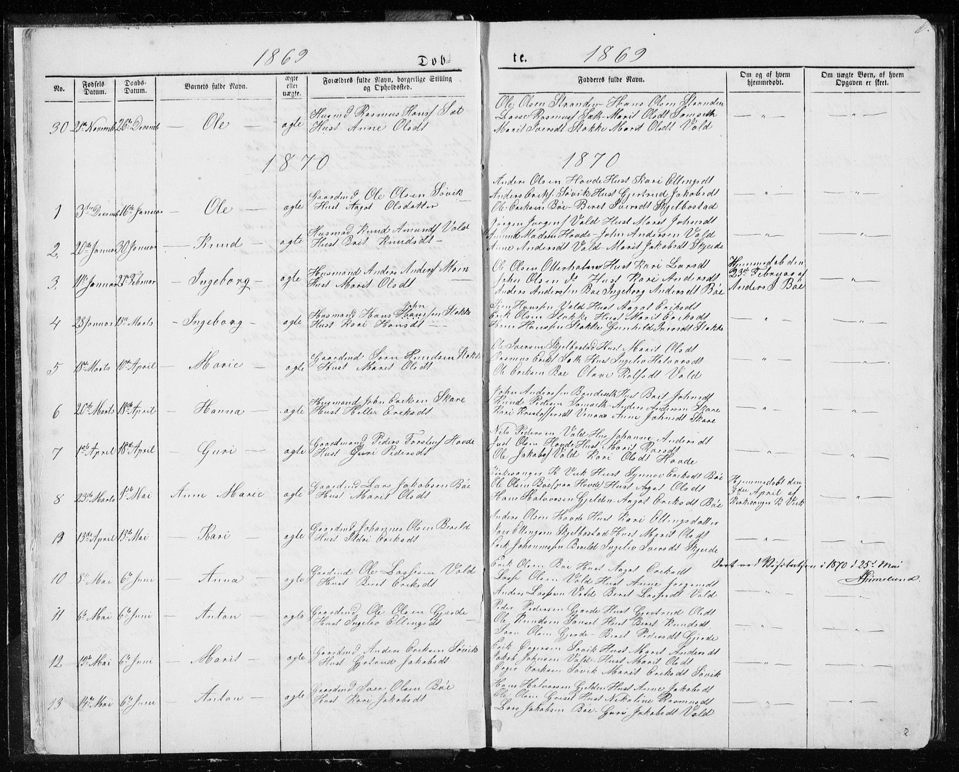 Ministerialprotokoller, klokkerbøker og fødselsregistre - Møre og Romsdal, SAT/A-1454/543/L0564: Parish register (copy) no. 543C02, 1867-1915, p. 6