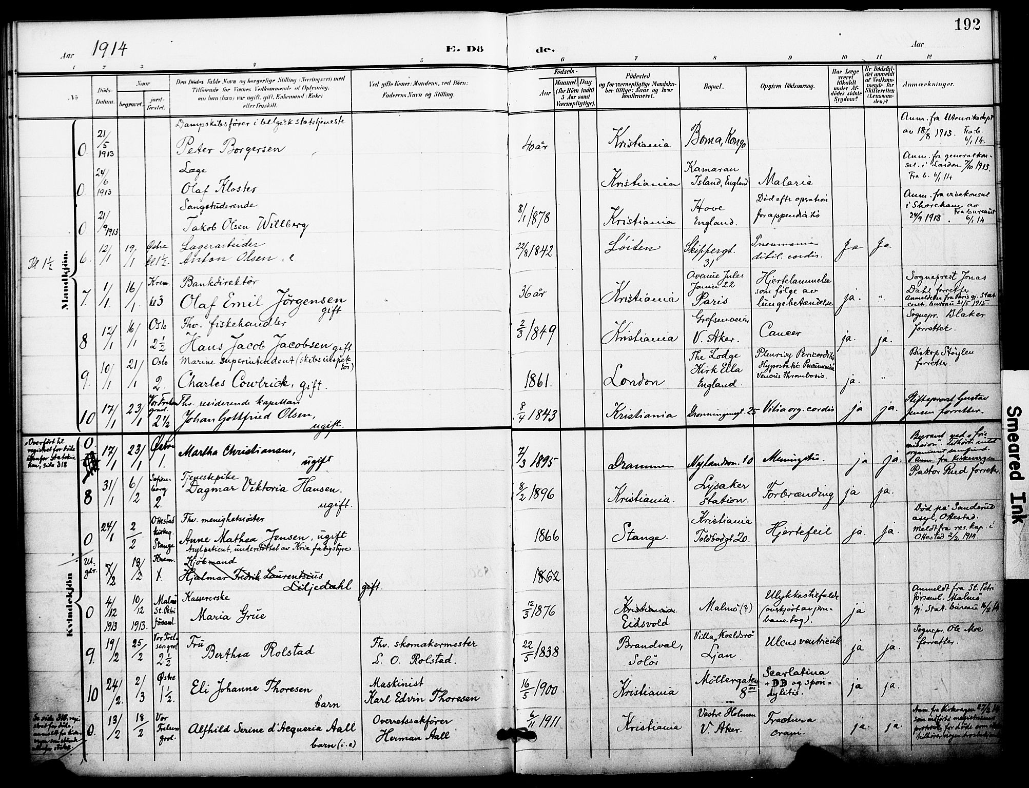 Oslo domkirke Kirkebøker, AV/SAO-A-10752/F/Fa/L0036: Parish register (official) no. 36, 1901-1919, p. 192