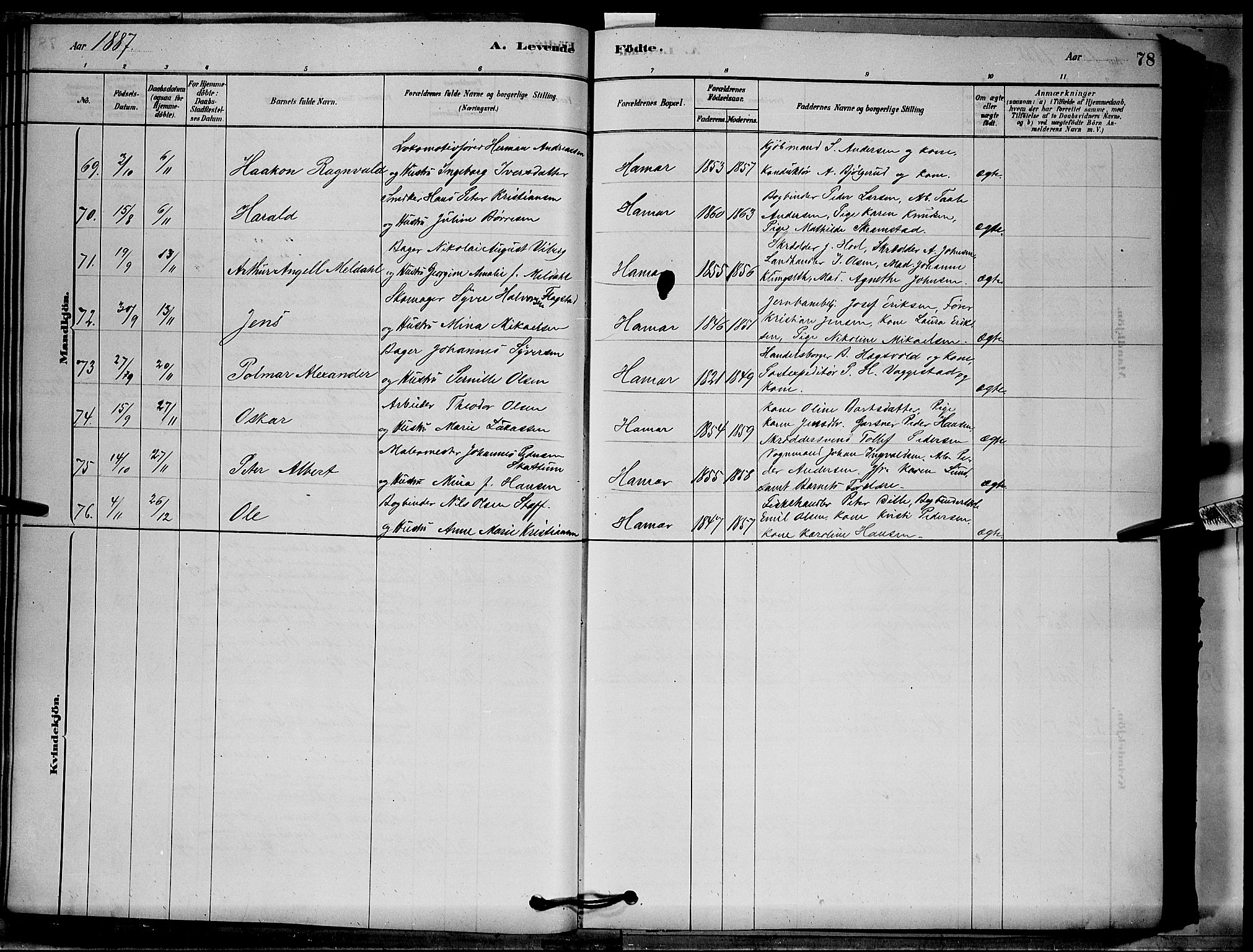 Vang prestekontor, Hedmark, SAH/PREST-008/H/Ha/Hab/L0012: Parish register (copy) no. 12, 1878-1889, p. 78