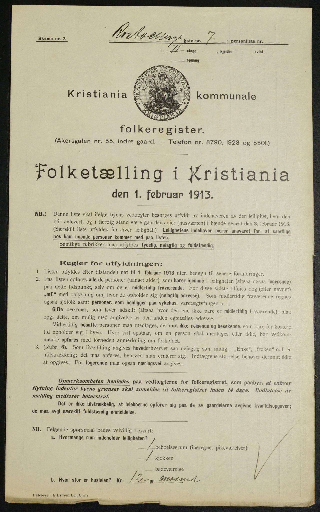 OBA, Municipal Census 1913 for Kristiania, 1913, p. 84487