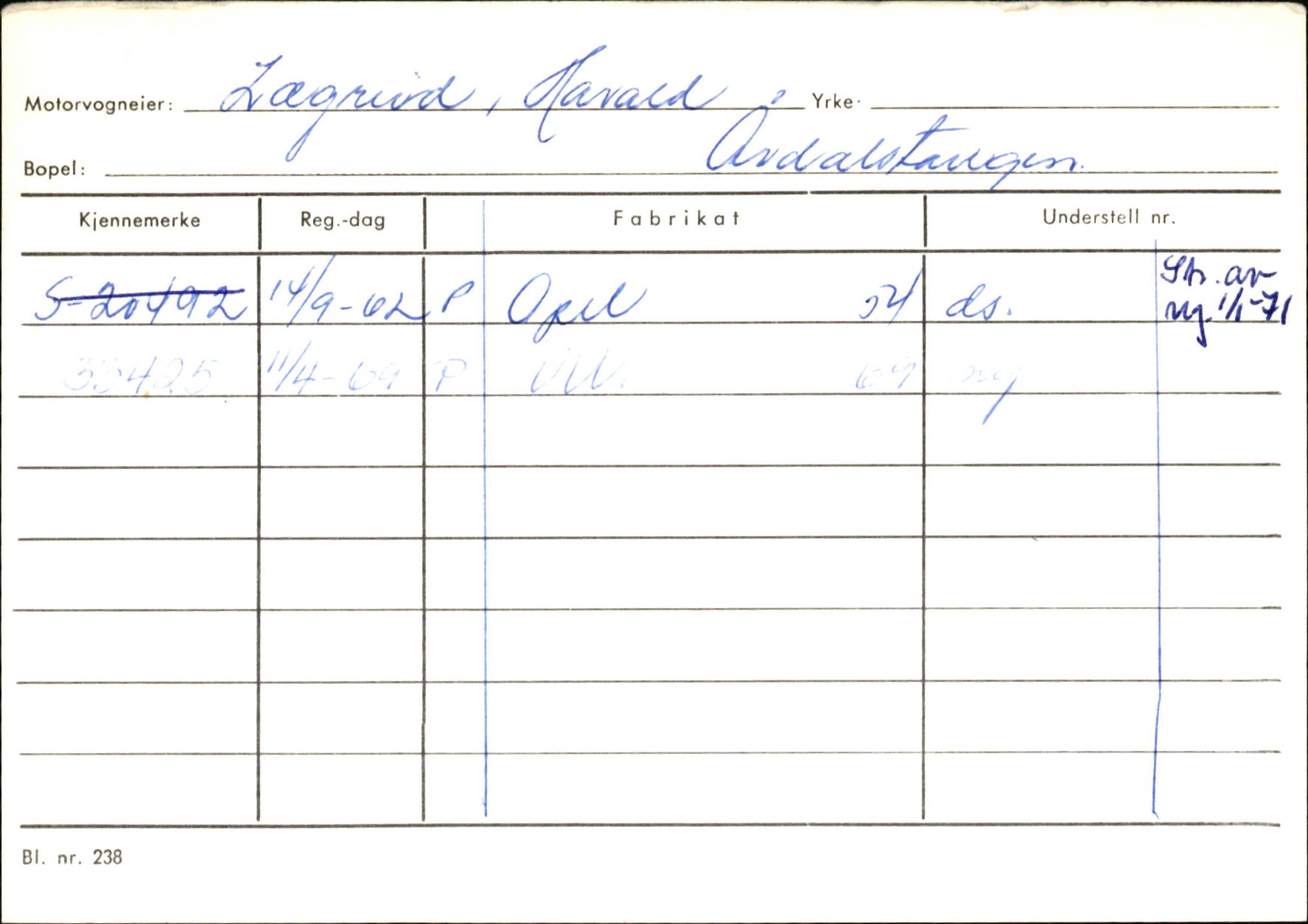 Statens vegvesen, Sogn og Fjordane vegkontor, SAB/A-5301/4/F/L0145: Registerkort Vågsøy S-Å. Årdal I-P, 1945-1975, p. 1549
