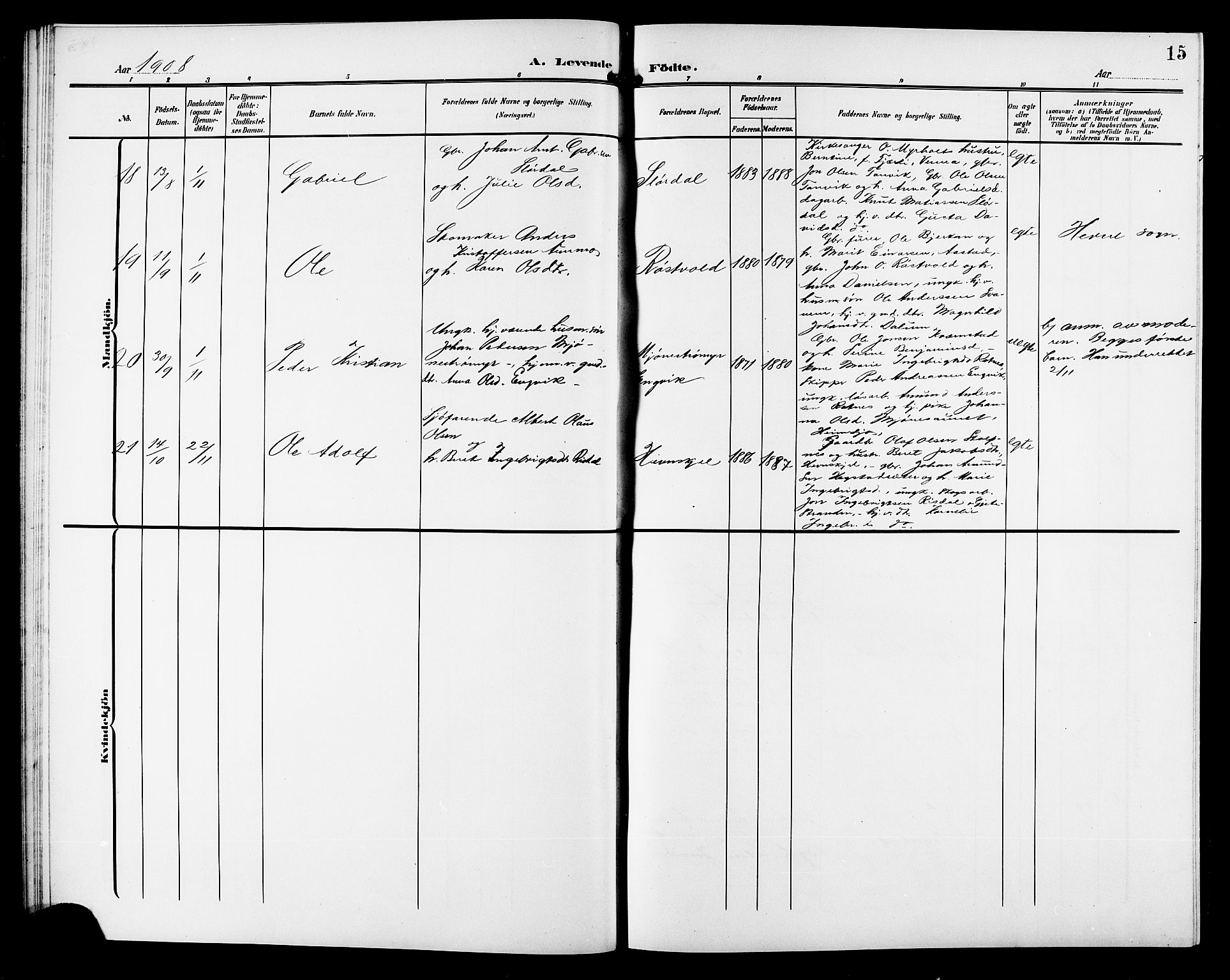 Ministerialprotokoller, klokkerbøker og fødselsregistre - Sør-Trøndelag, AV/SAT-A-1456/633/L0520: Parish register (copy) no. 633C02, 1906-1921, p. 15