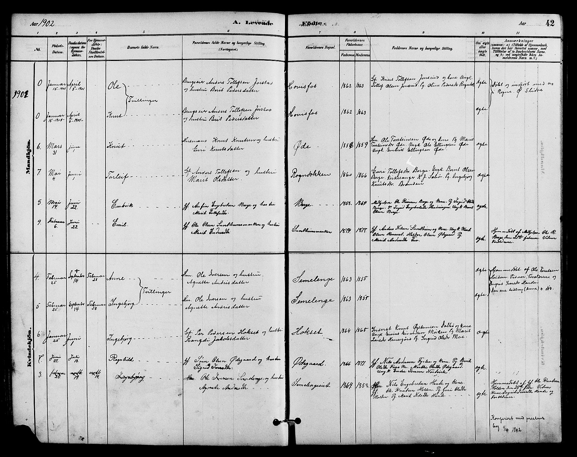 Vestre Slidre prestekontor, SAH/PREST-136/H/Ha/Hab/L0005: Parish register (copy) no. 5, 1881-1913, p. 42