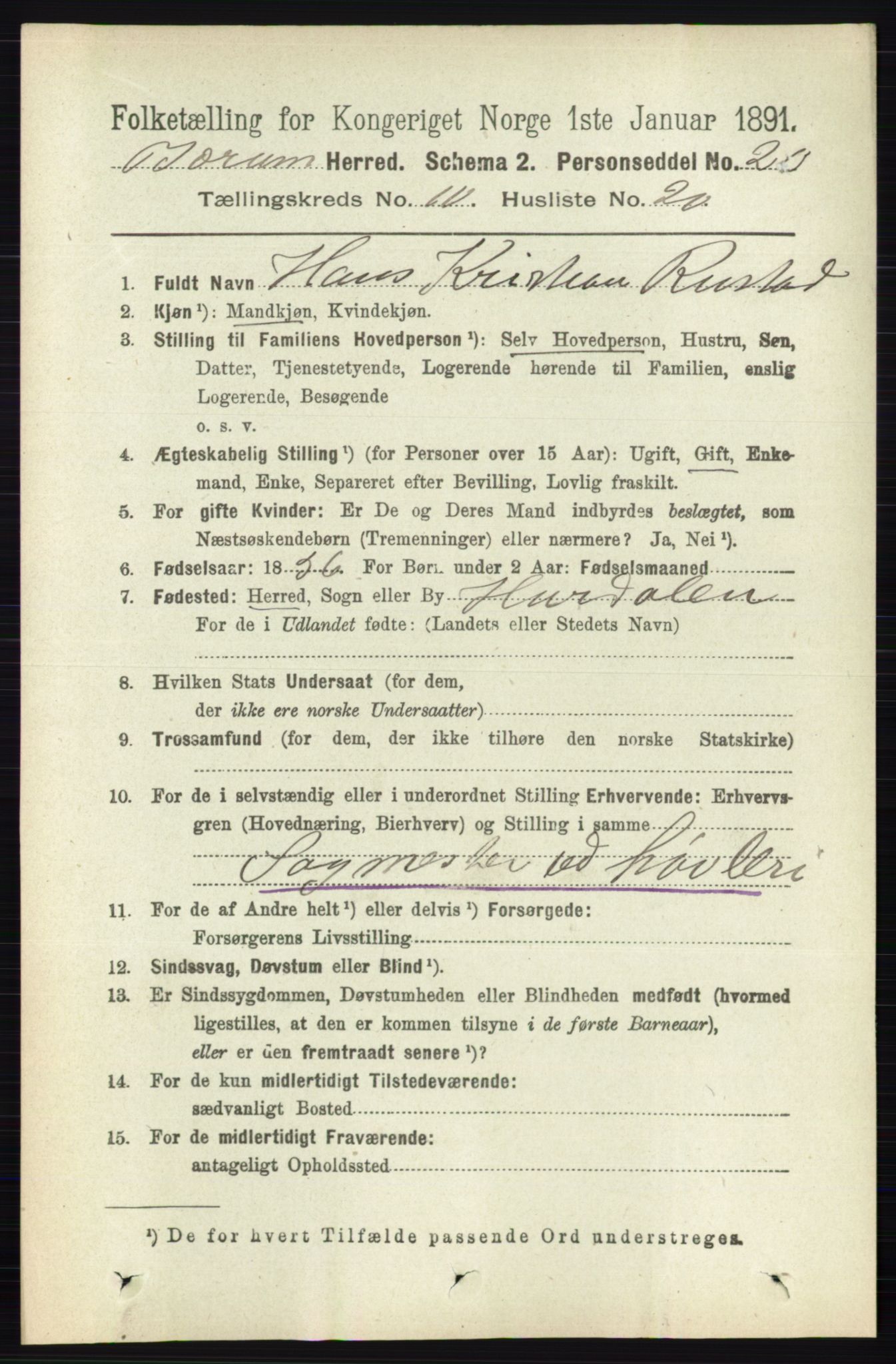 RA, 1891 census for 0219 Bærum, 1891, p. 6724