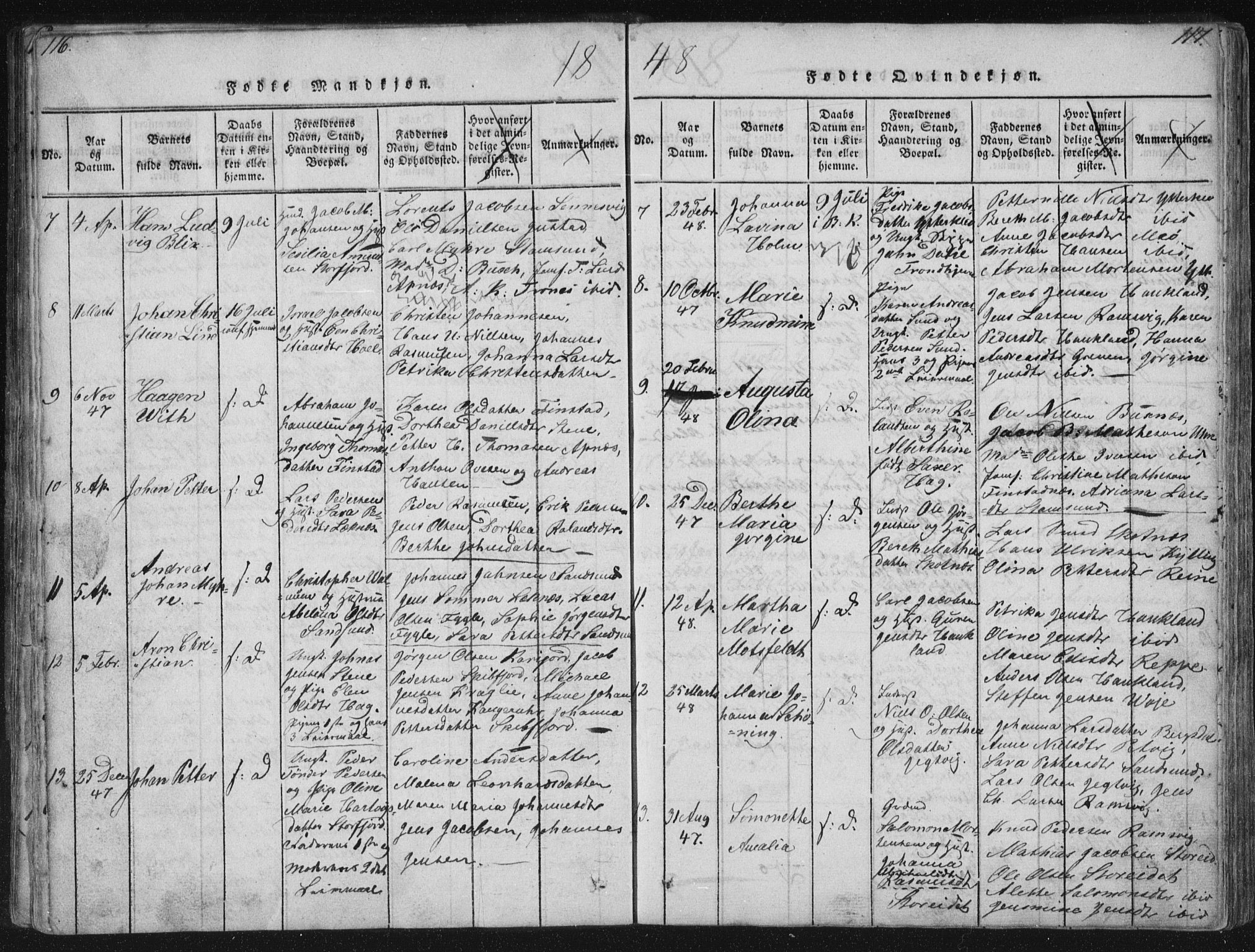 Ministerialprotokoller, klokkerbøker og fødselsregistre - Nordland, AV/SAT-A-1459/881/L1164: Parish register (copy) no. 881C01, 1818-1853, p. 116-117