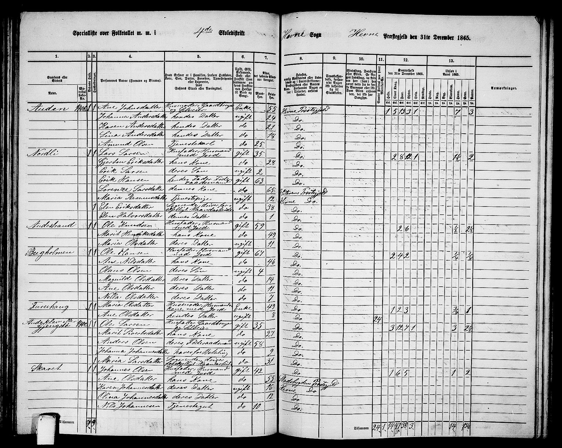 RA, 1865 census for Hemne, 1865, p. 100