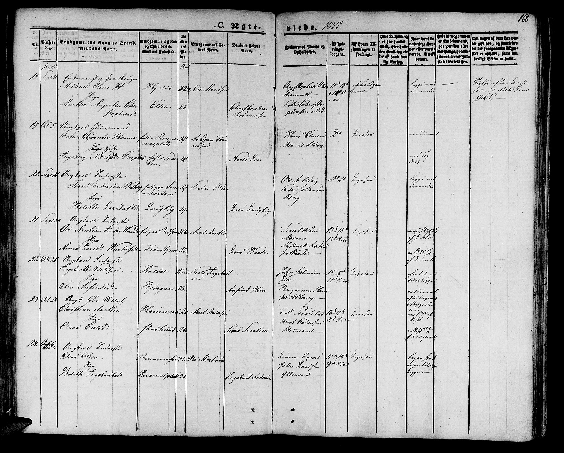 Ministerialprotokoller, klokkerbøker og fødselsregistre - Nord-Trøndelag, SAT/A-1458/741/L0390: Parish register (official) no. 741A04, 1822-1836, p. 168