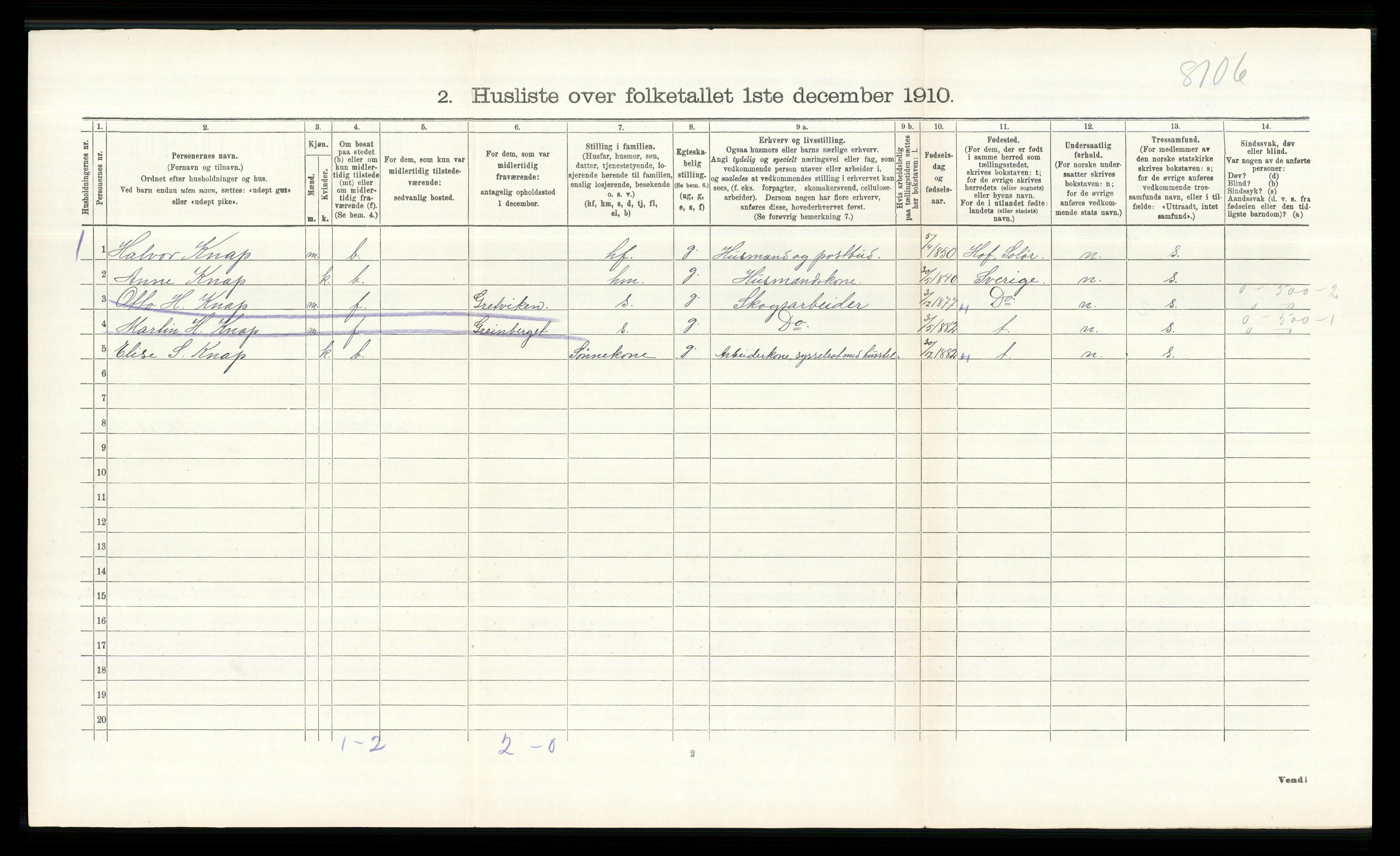 RA, 1910 census for Åsnes, 1910, p. 343