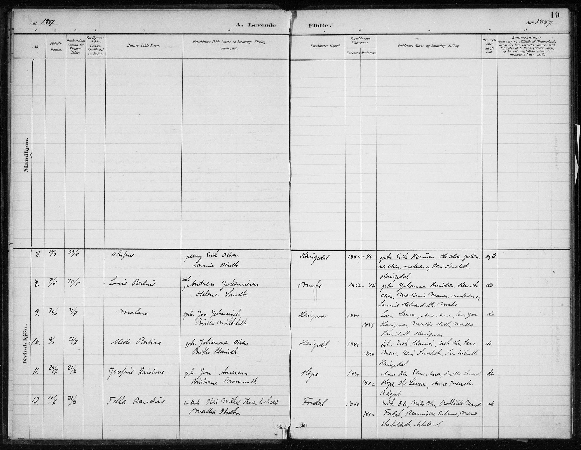 Masfjorden Sokneprestembete, AV/SAB-A-77001: Parish register (official) no. C  1, 1882-1896, p. 19