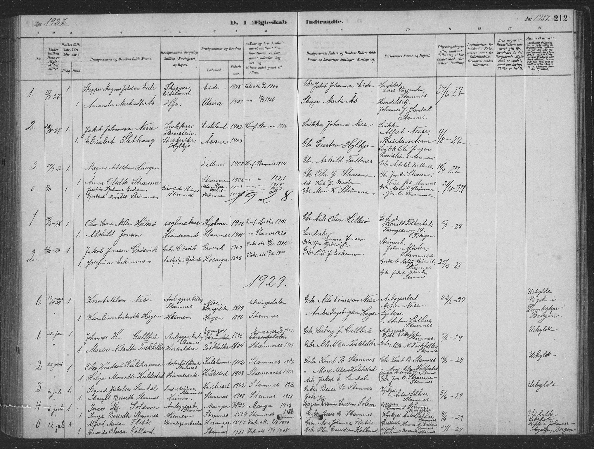Vaksdal Sokneprestembete, SAB/A-78901/H/Hab: Parish register (copy) no. D 1, 1878-1939, p. 212
