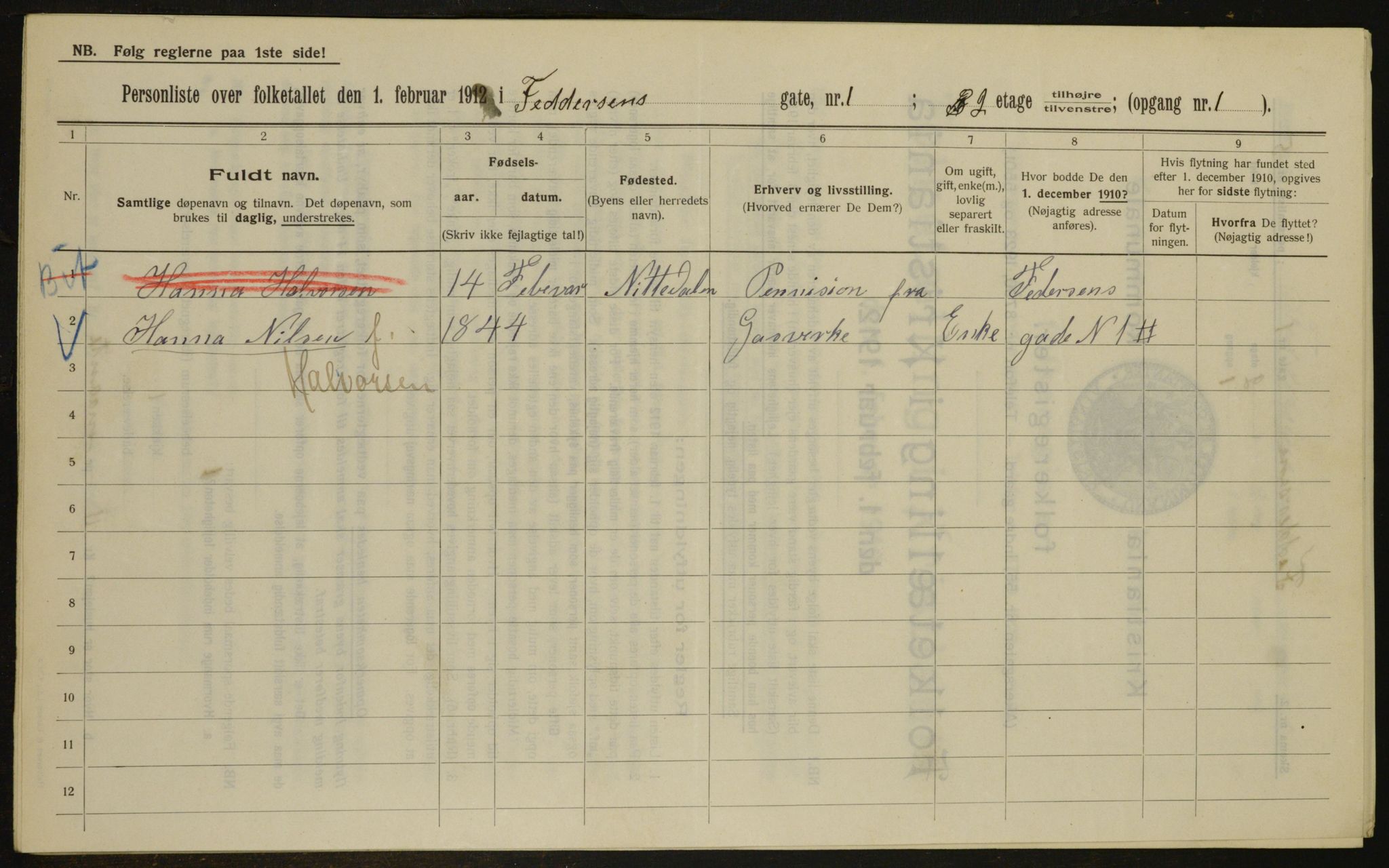 OBA, Municipal Census 1912 for Kristiania, 1912, p. 23971