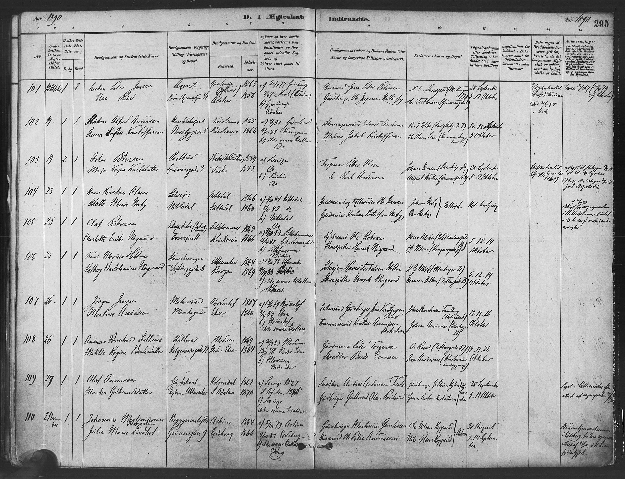 Paulus prestekontor Kirkebøker, AV/SAO-A-10871/F/Fa/L0004: Parish register (official) no. 4, 1879-1891, p. 295