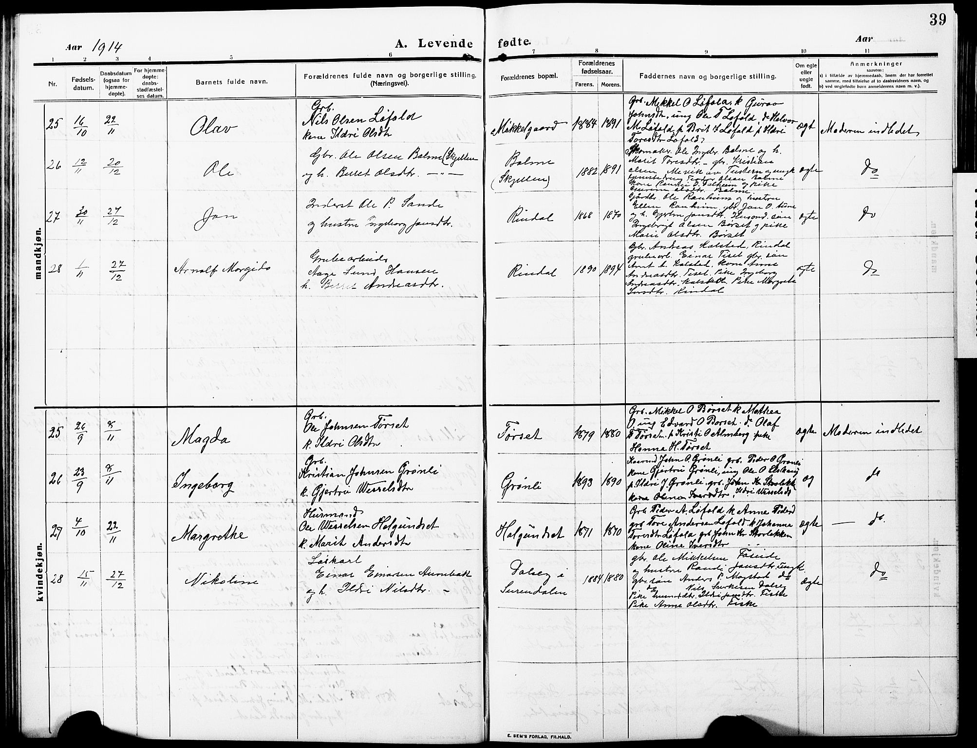 Ministerialprotokoller, klokkerbøker og fødselsregistre - Møre og Romsdal, AV/SAT-A-1454/598/L1079: Parish register (copy) no. 598C04, 1909-1927, p. 39