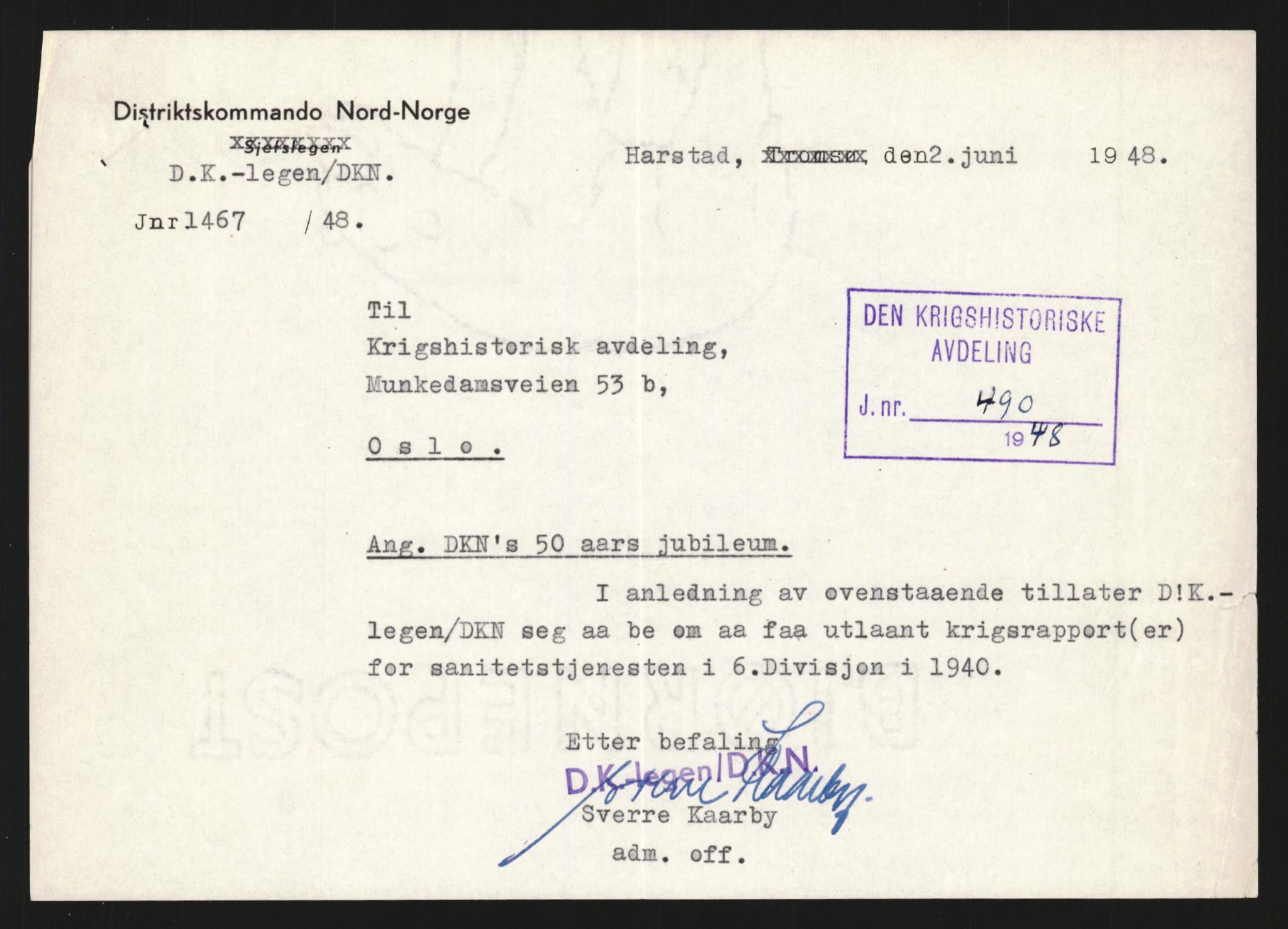 Forsvaret, Forsvarets krigshistoriske avdeling, AV/RA-RAFA-2017/Y/Yb/L0132: II-C-11-600  -  6. Divisjon / 6. Distriktskommando, 1940-1960, p. 693
