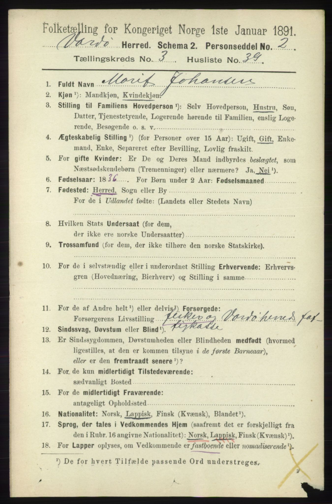 RA, 1891 census for 2028 Vardø, 1891, p. 1050