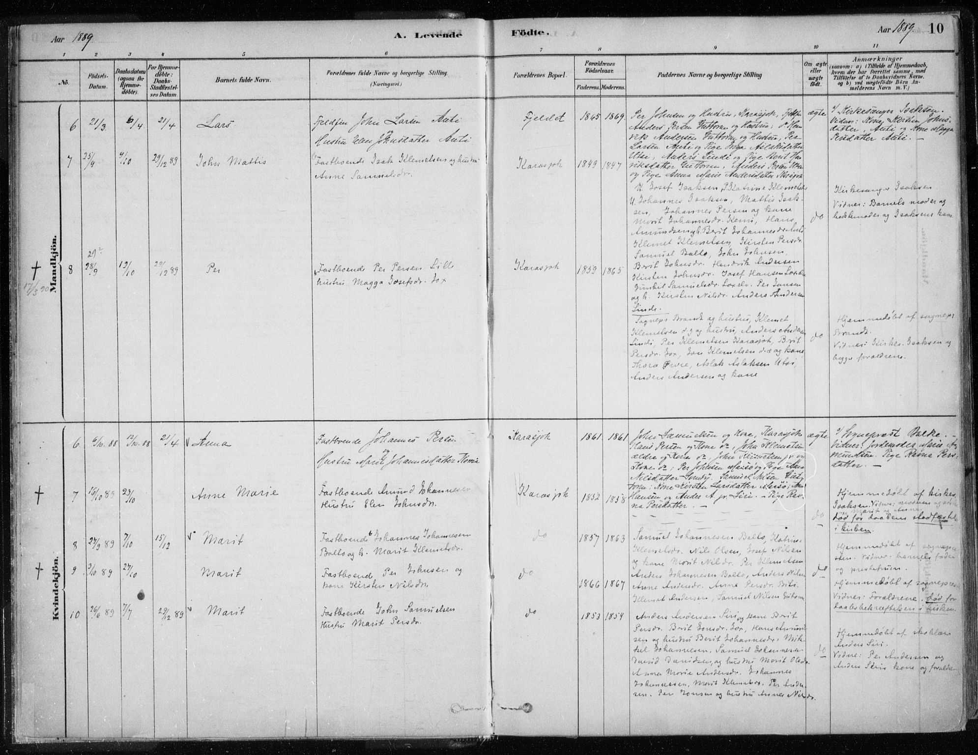 Karasjok sokneprestkontor, AV/SATØ-S-1352/H/Ha/L0002kirke: Parish register (official) no. 2, 1885-1906, p. 10
