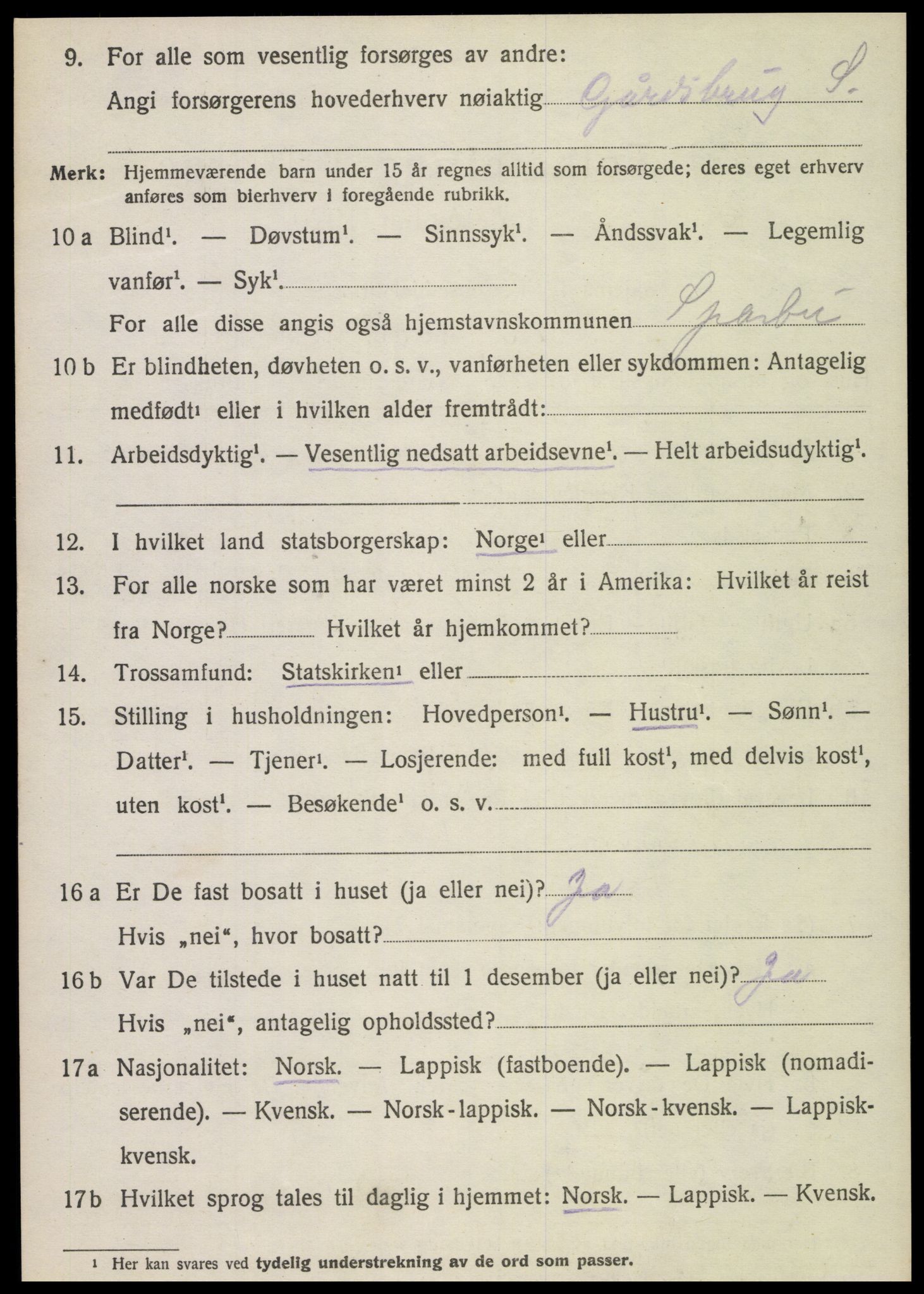 SAT, 1920 census for Sparbu, 1920, p. 3174