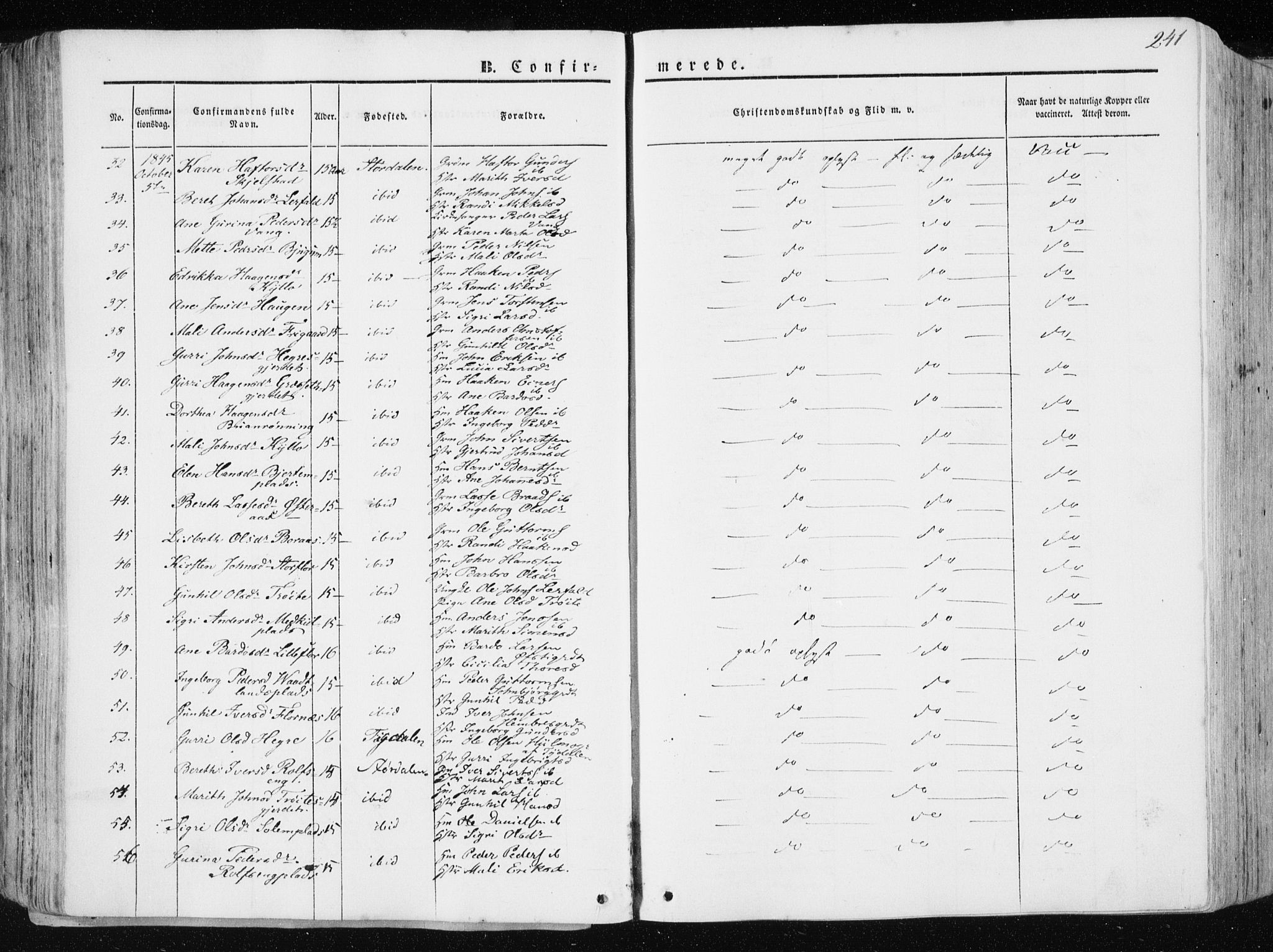 Ministerialprotokoller, klokkerbøker og fødselsregistre - Nord-Trøndelag, SAT/A-1458/709/L0074: Parish register (official) no. 709A14, 1845-1858, p. 241