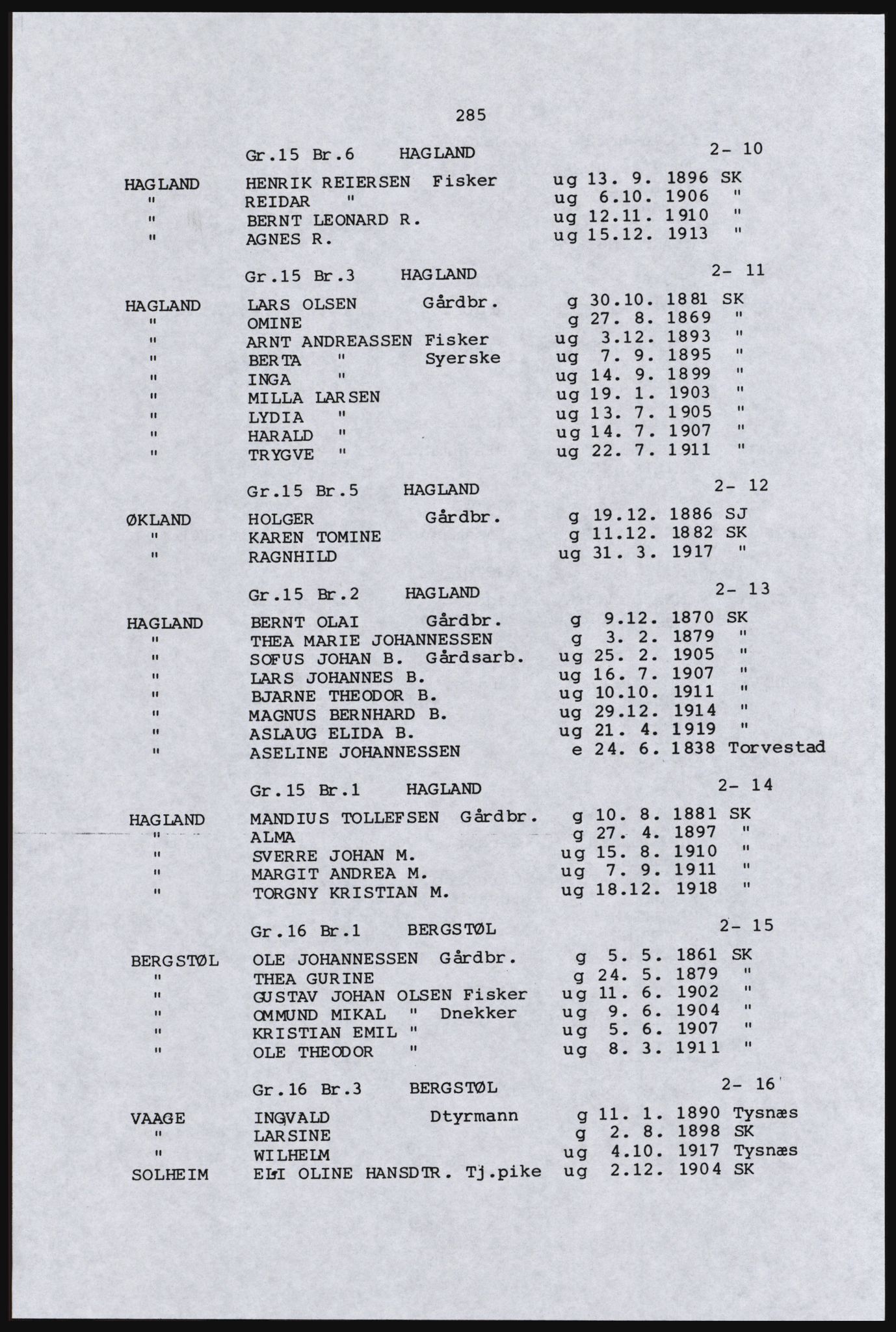 SAST, Copy of 1920 census for the Northern Rogaland, 1920, p. 309